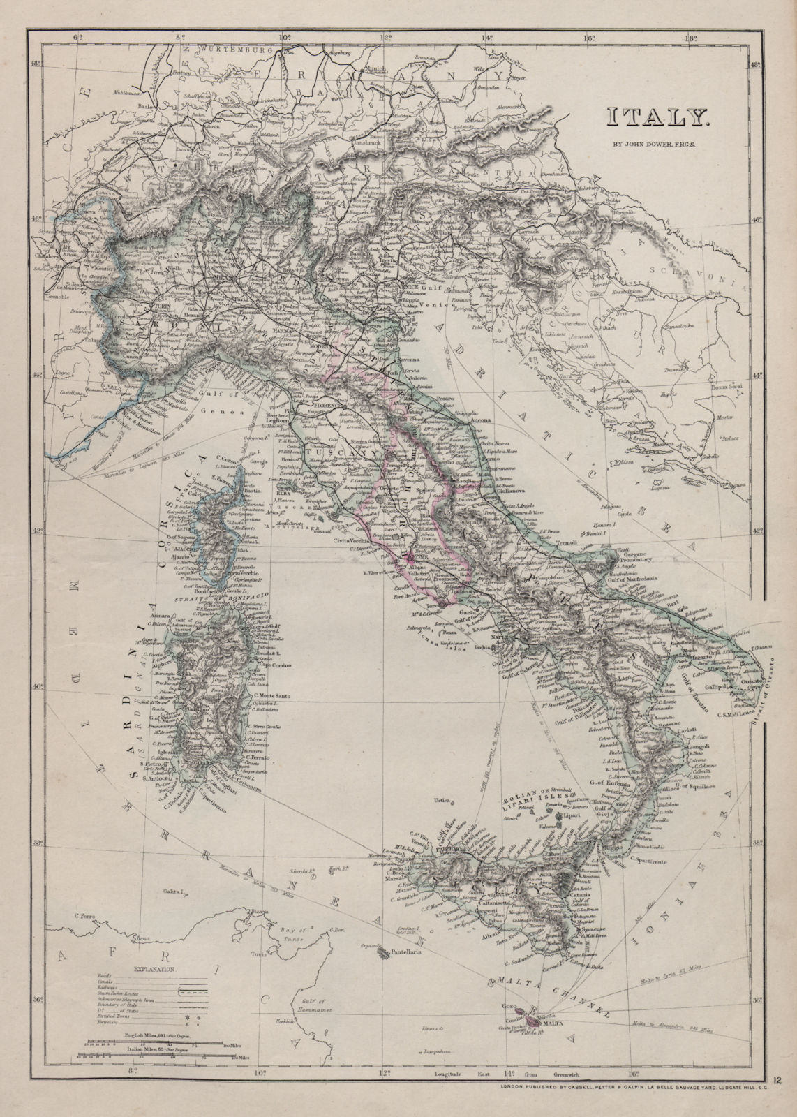 Associate Product ITALY SWITZERLAND TYROL ALPS. Italian unification.DOWER.Dispatch atlas 1868 map