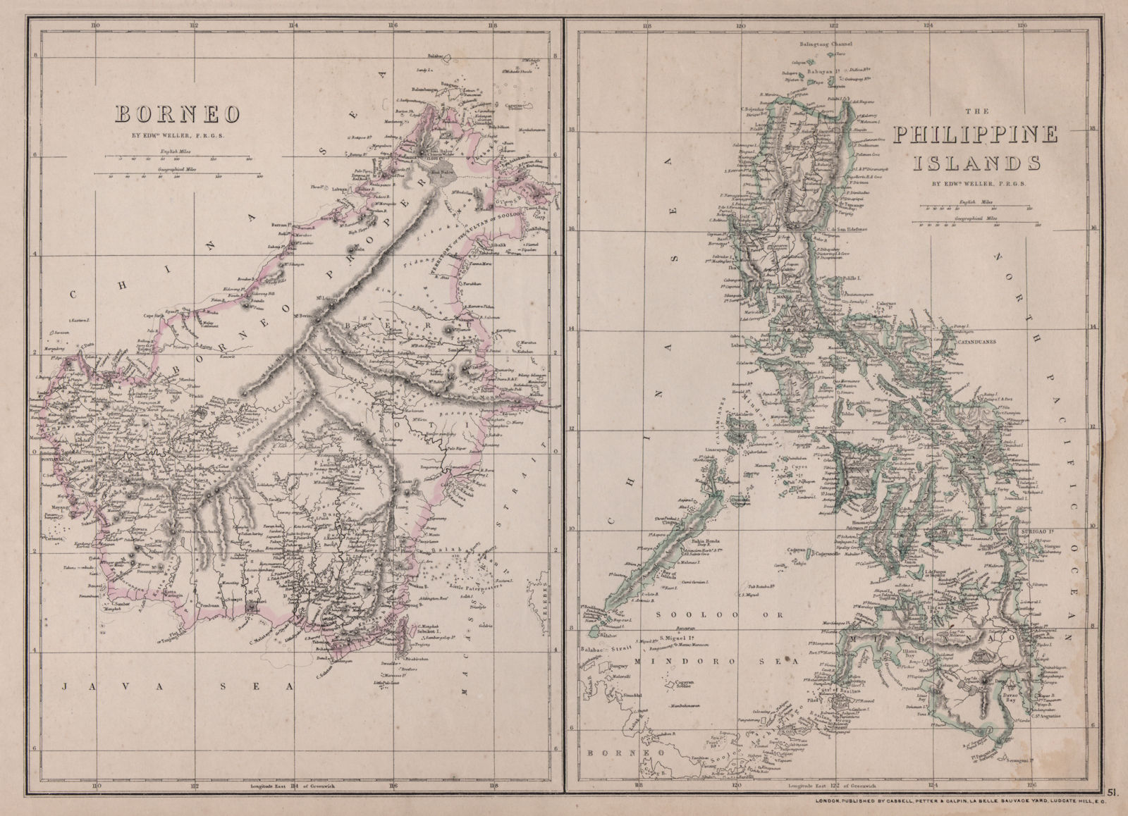 BORNEO & THE PHILIPPINE ISLANDS. East Indies. Manila Zebu/Cebu. WELLER 1868 map