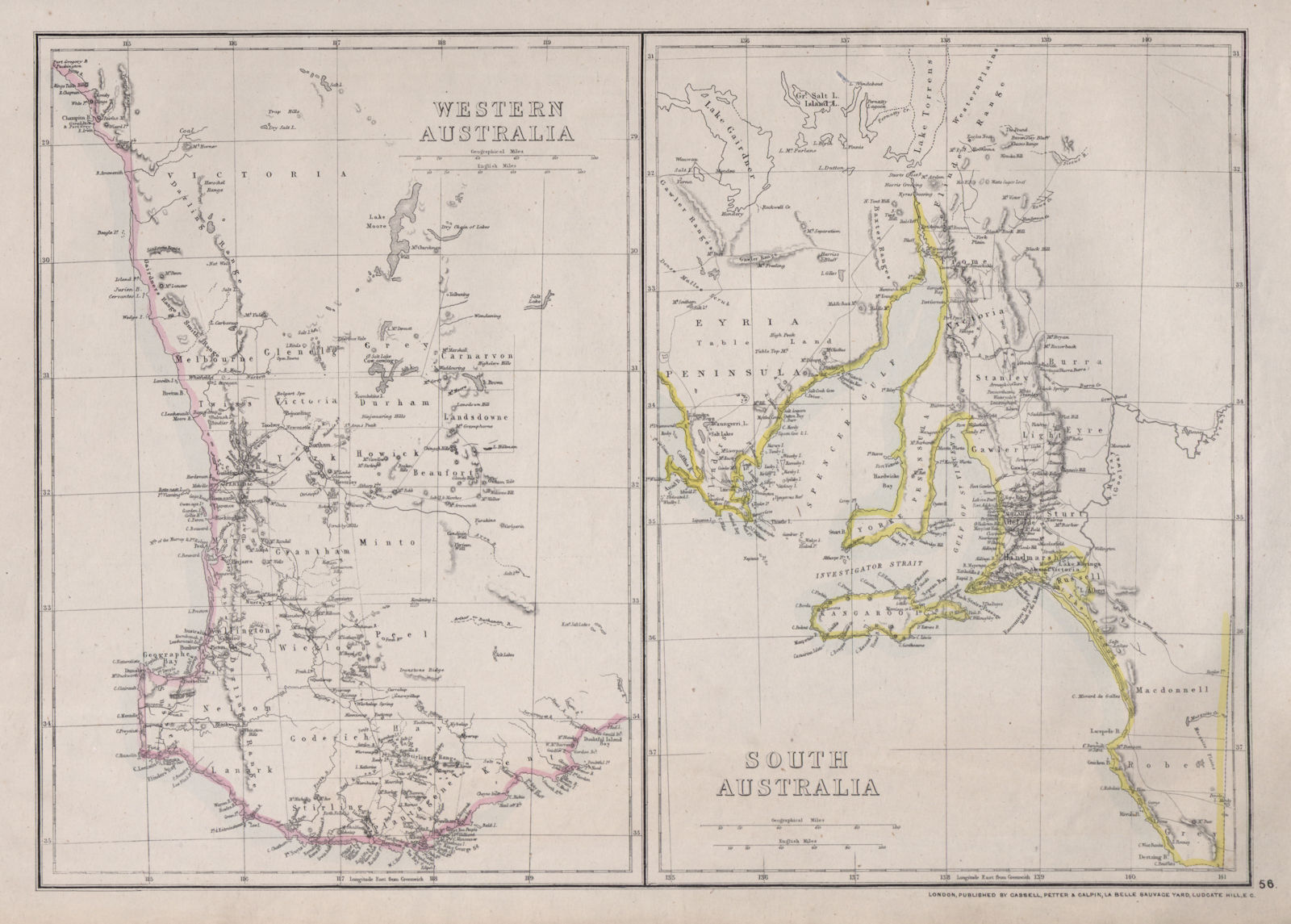 Associate Product WESTERN & SOUTH AUSTRALIA. Land Divisions. Perth Adelaide. WELLER 1868 old map