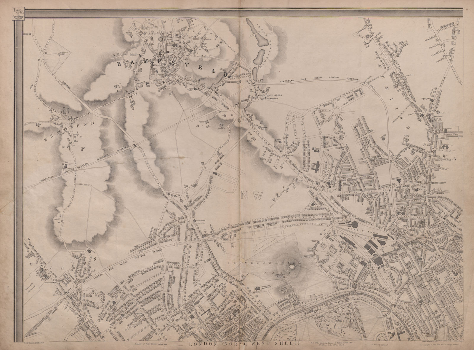'CASSELLS LONDON NW Hampstead Camden Belsize Park St Johns Wood.WELLER 1863 map
