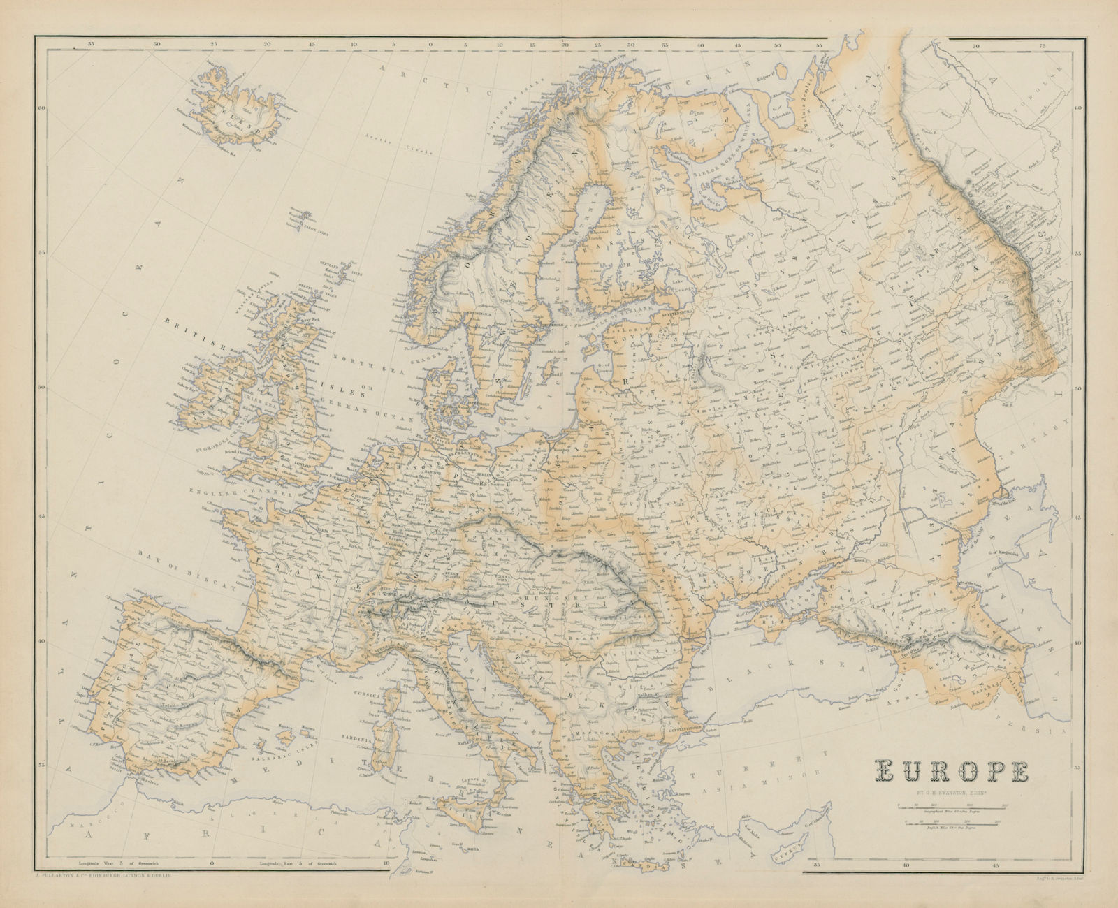 Europe by G.H. SWANSTON 1860 old antique vintage map plan chart