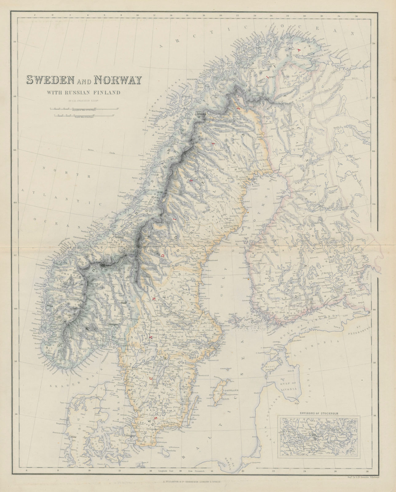 Associate Product Sweden and Norway with Russian Finland. Scandinavia. SWANSTON 1860 old map