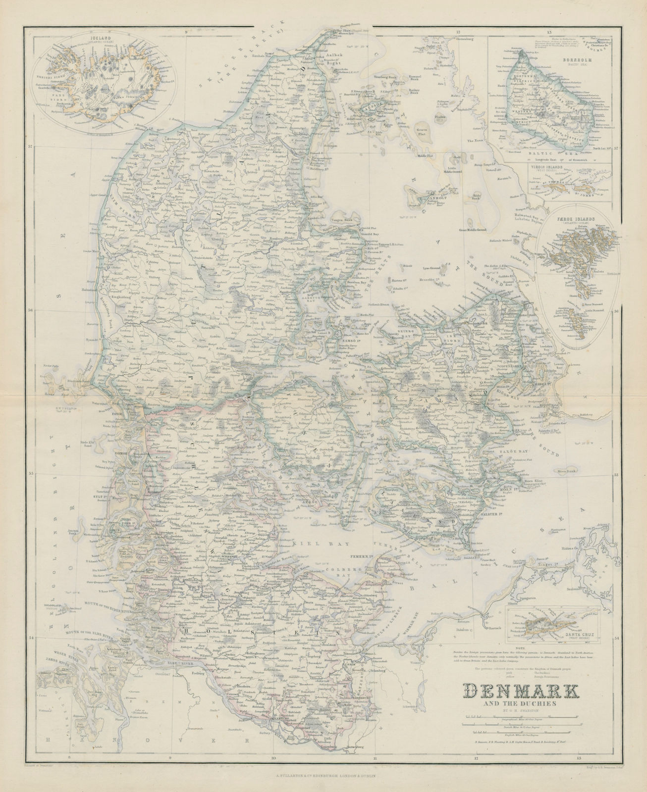 Denmark & the Duchies. St Croix Iceland Bornholm Faeroes. SWANSTON 1860 map