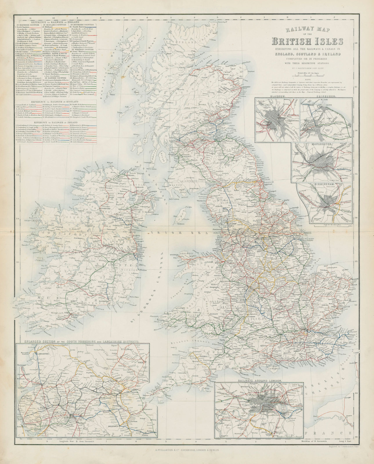 Railway Map of the British Isles. SWANSTON 1860 old antique plan chart