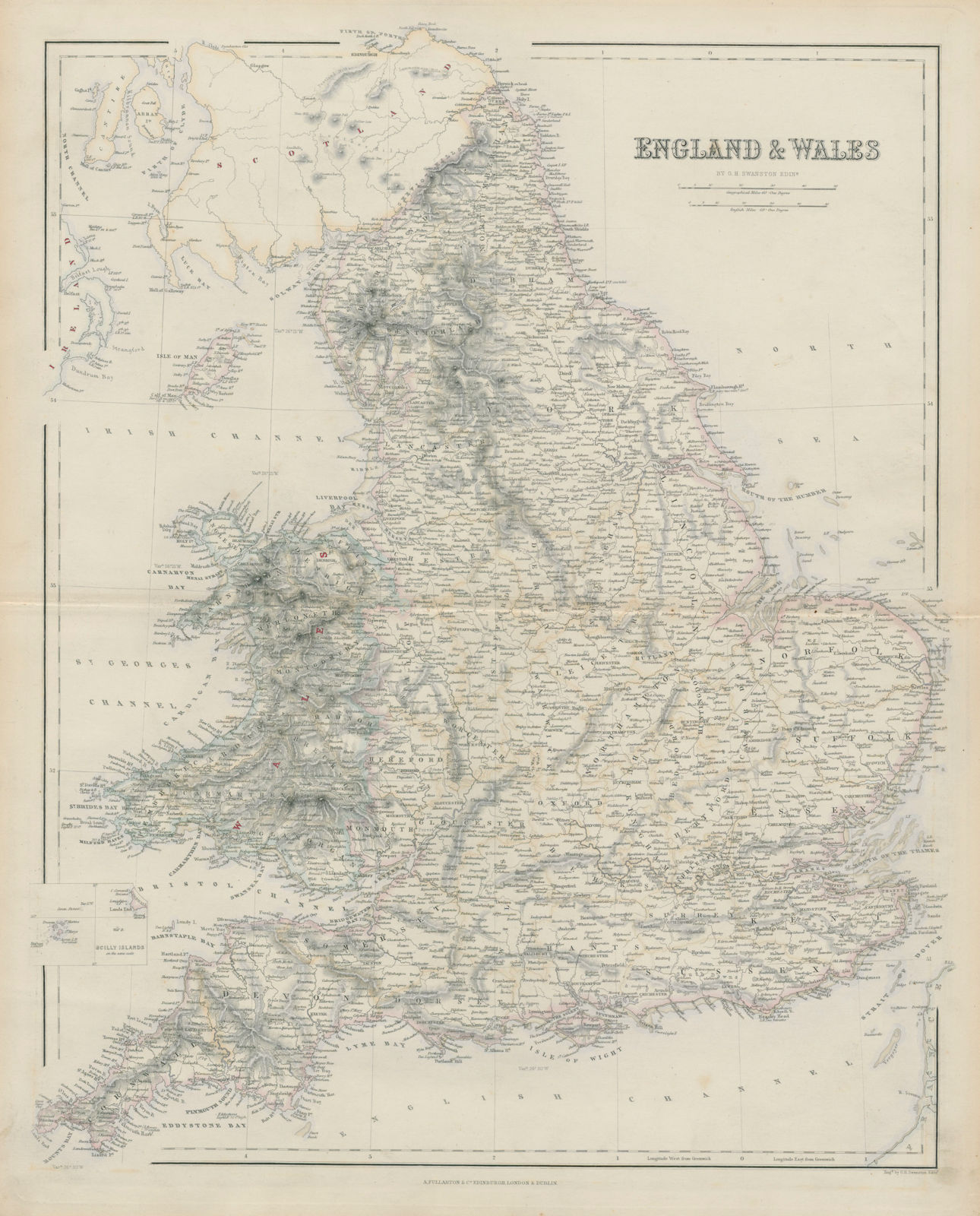 England & Wales. SWANSTON 1860 old antique vintage map plan chart