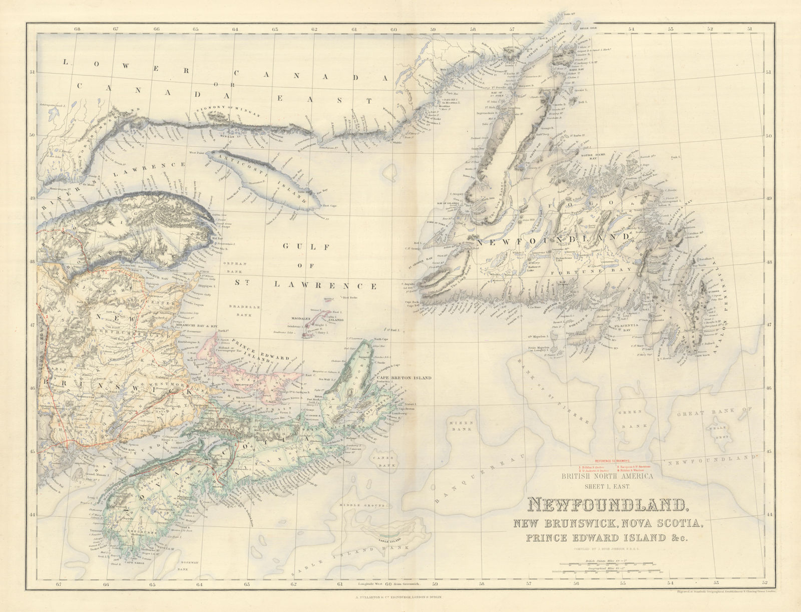 Newfoundland New Brunswick Nova Scotia PEI. Canada Maritimes. SWANSTON 1860 map