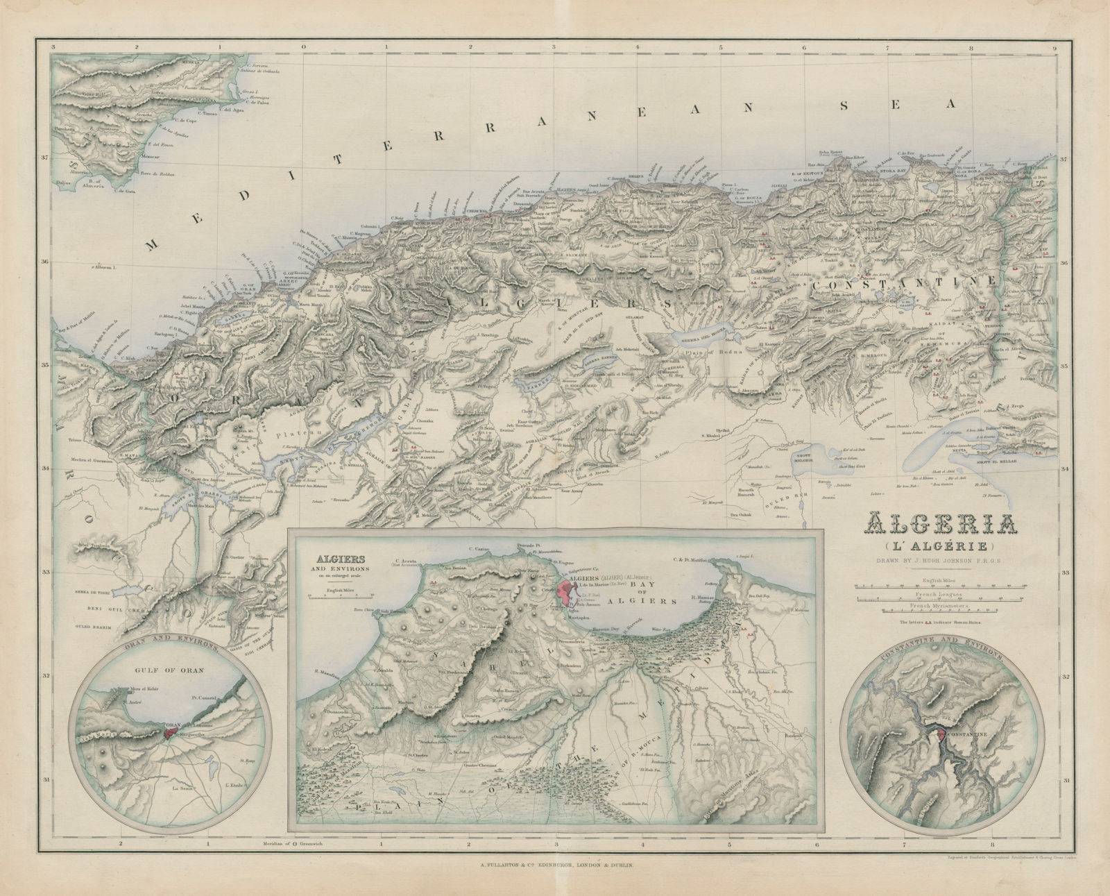 Algeria. Environs of Oran, Algiers & Constantine. SWANSTON 1860 old map