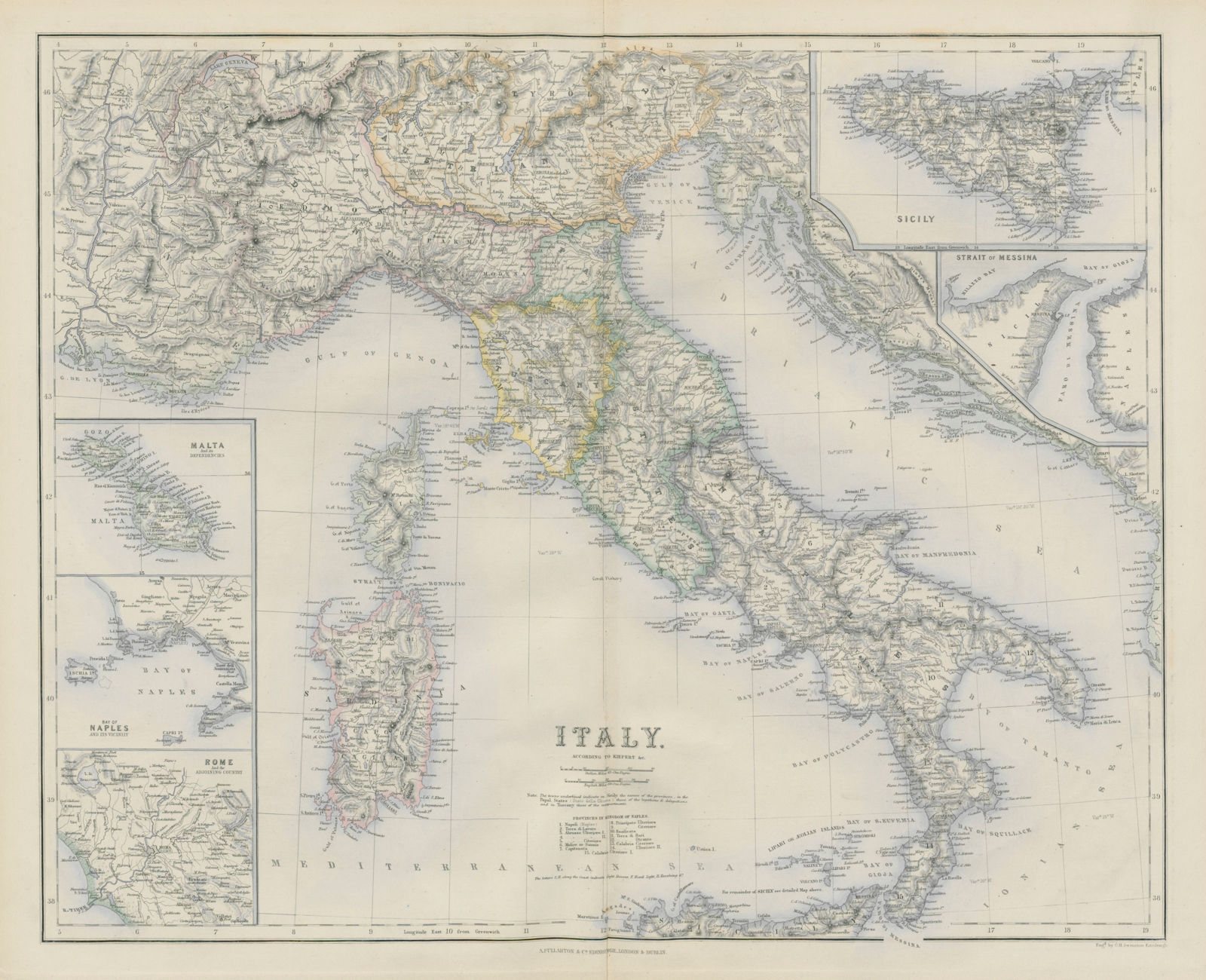 Italy with Savoy/Savoie. Malta Naples Rome Strait of Messina. SWANSTON 1860 map