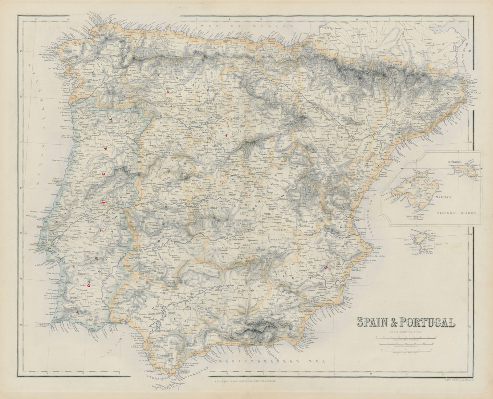 Associate Product Spain and Portugal by George Heriot SWANSTON. Iberia 1860 old antique map