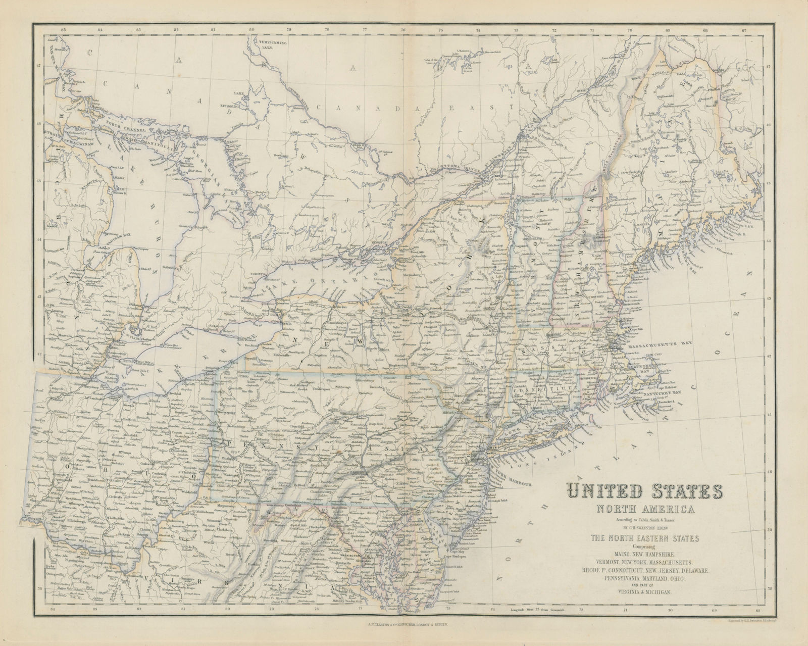 United States North East. Mid-Atlantic & New England states. SWANSTON 1860 map