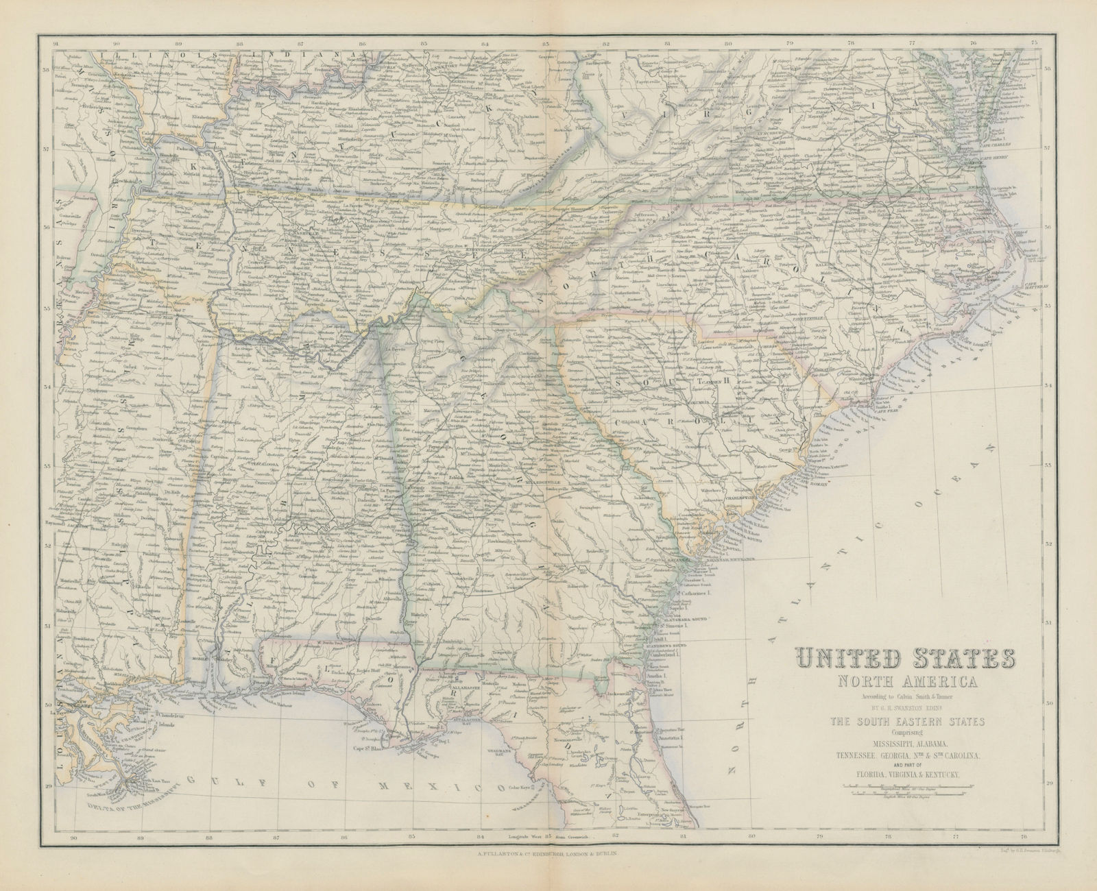 United States South East. Alabama Tennessee Georgia Carolinas. SWANSTON 1860 map