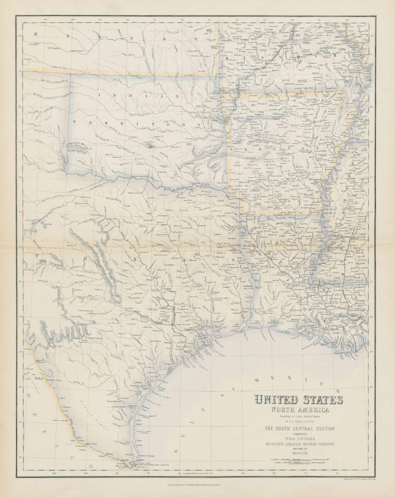 Associate Product United States South Central. Texas Louisiana Arkansas. Dallas. SWANSTON 1860 map