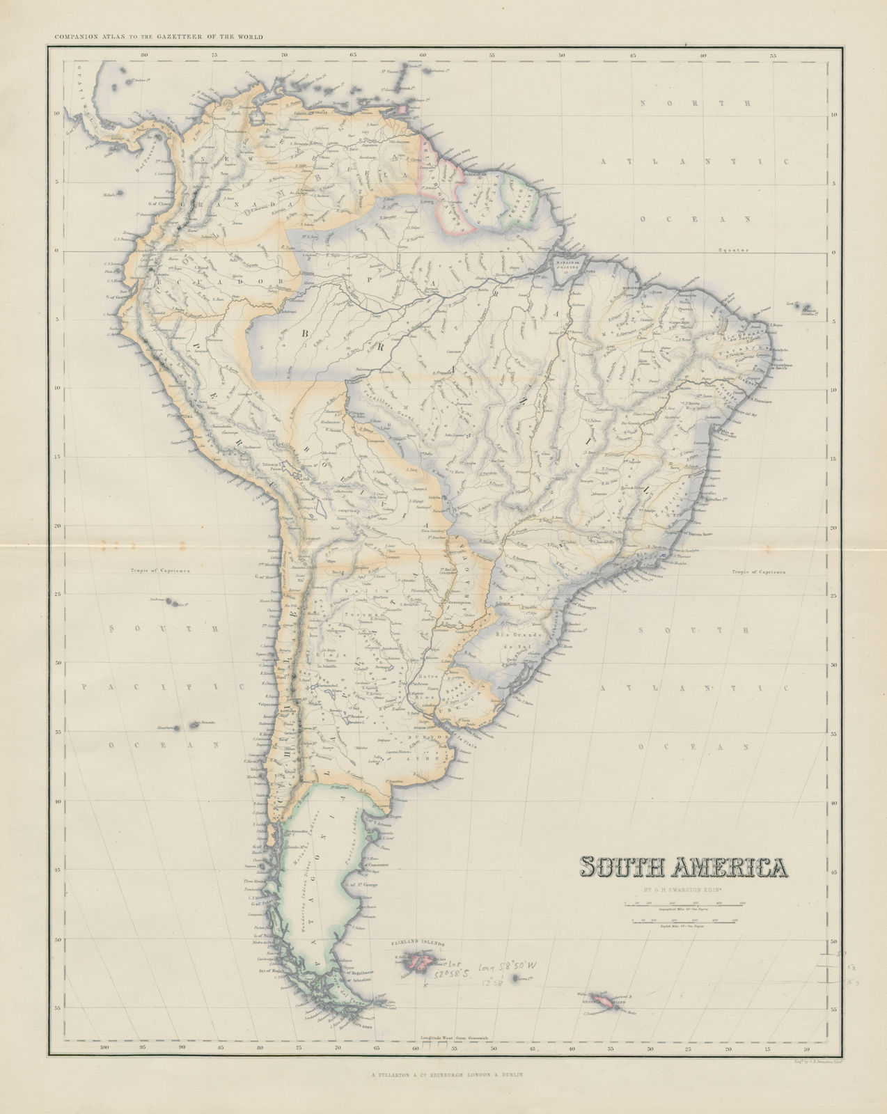 Associate Product South America by George Heriot SWANSTON 1860 old antique map plan chart