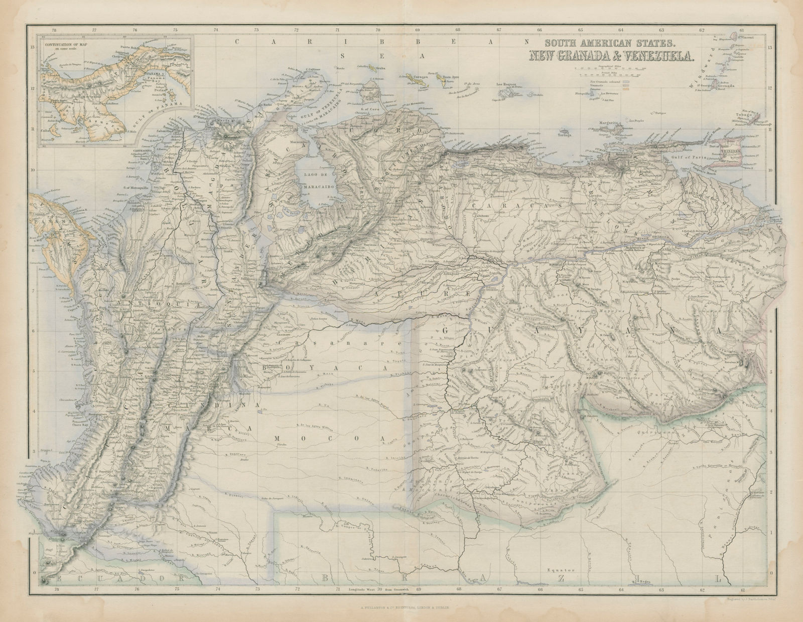 South America. New Granada & Venezuela. Colombia Panama. SWANSTON 1860 old map