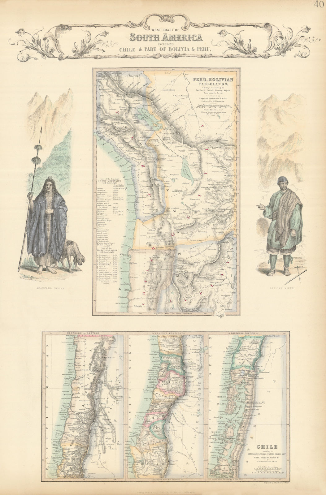 West Coast of South America. Chile, Bolivia & Peru. SWANSTON 1860 old map