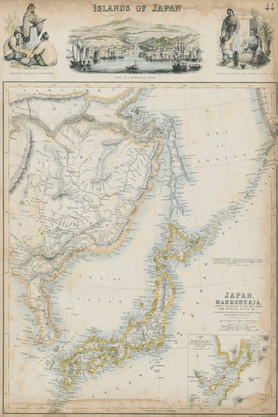 Associate Product Japan & Mandshuria. Shimonoseki & Nagasaki. Manchuria. SWANSTON 1860 old map