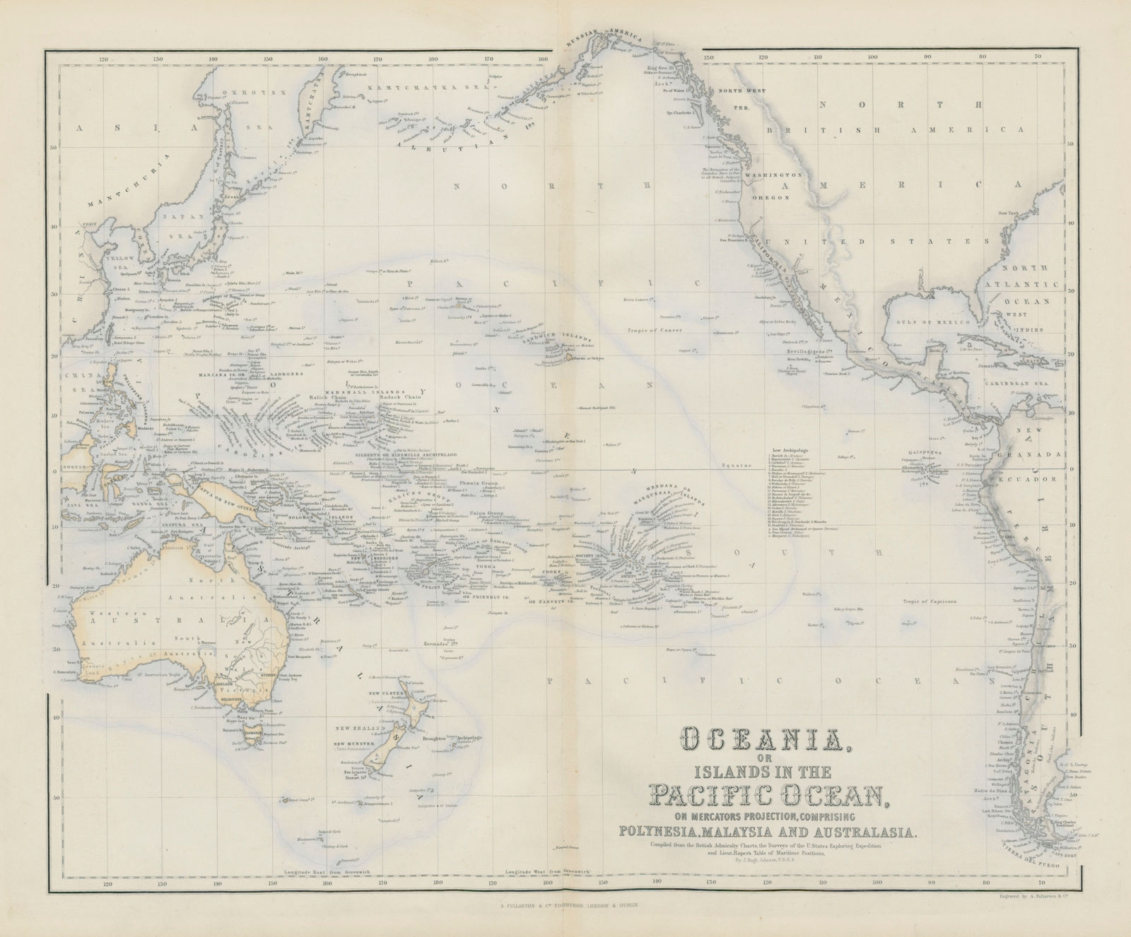 Oceania or Islands in the Pacific Ocean. Polynesia Australasia SWANSTON 1860 map