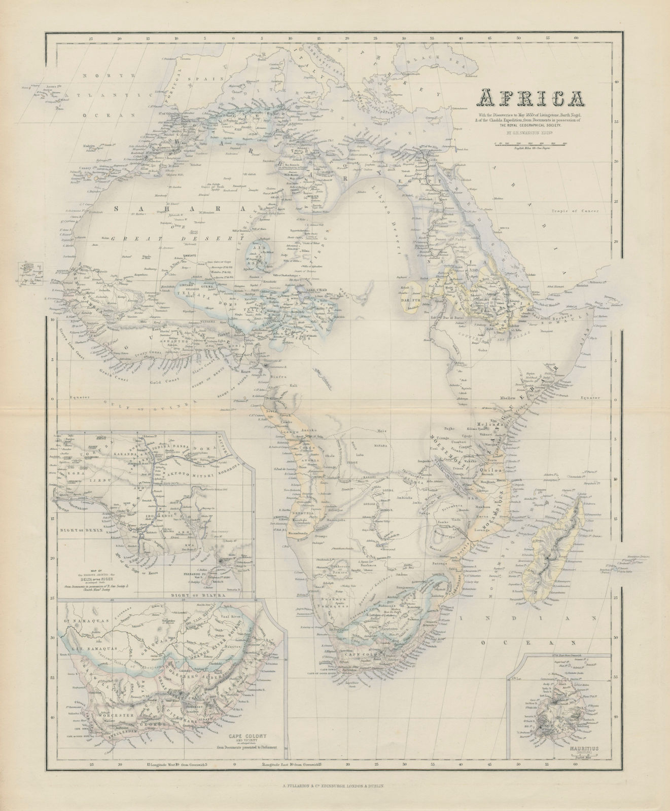 Associate Product Africa inc. discoveries of Livingstone Barth Vogel Chadda Exp. SWANSTON 1860 map