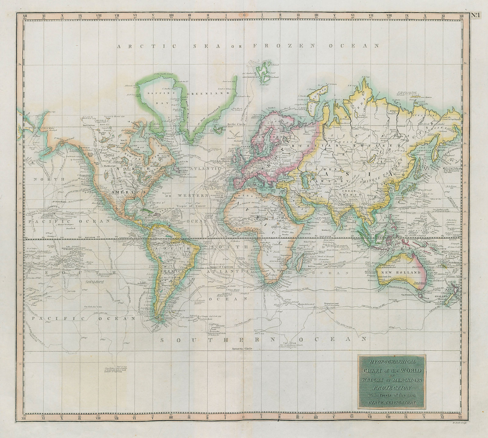 Hydrographical chart of the world… Wright/Mercator's Projection THOMSON 1817 map