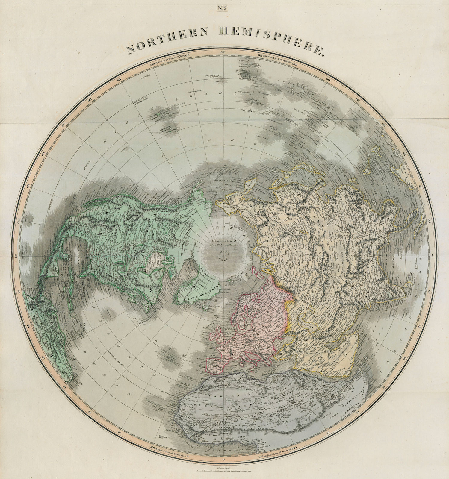 "Northern hemisphere". Arctic Europe Asia Africa America. THOMSON 1817 old map