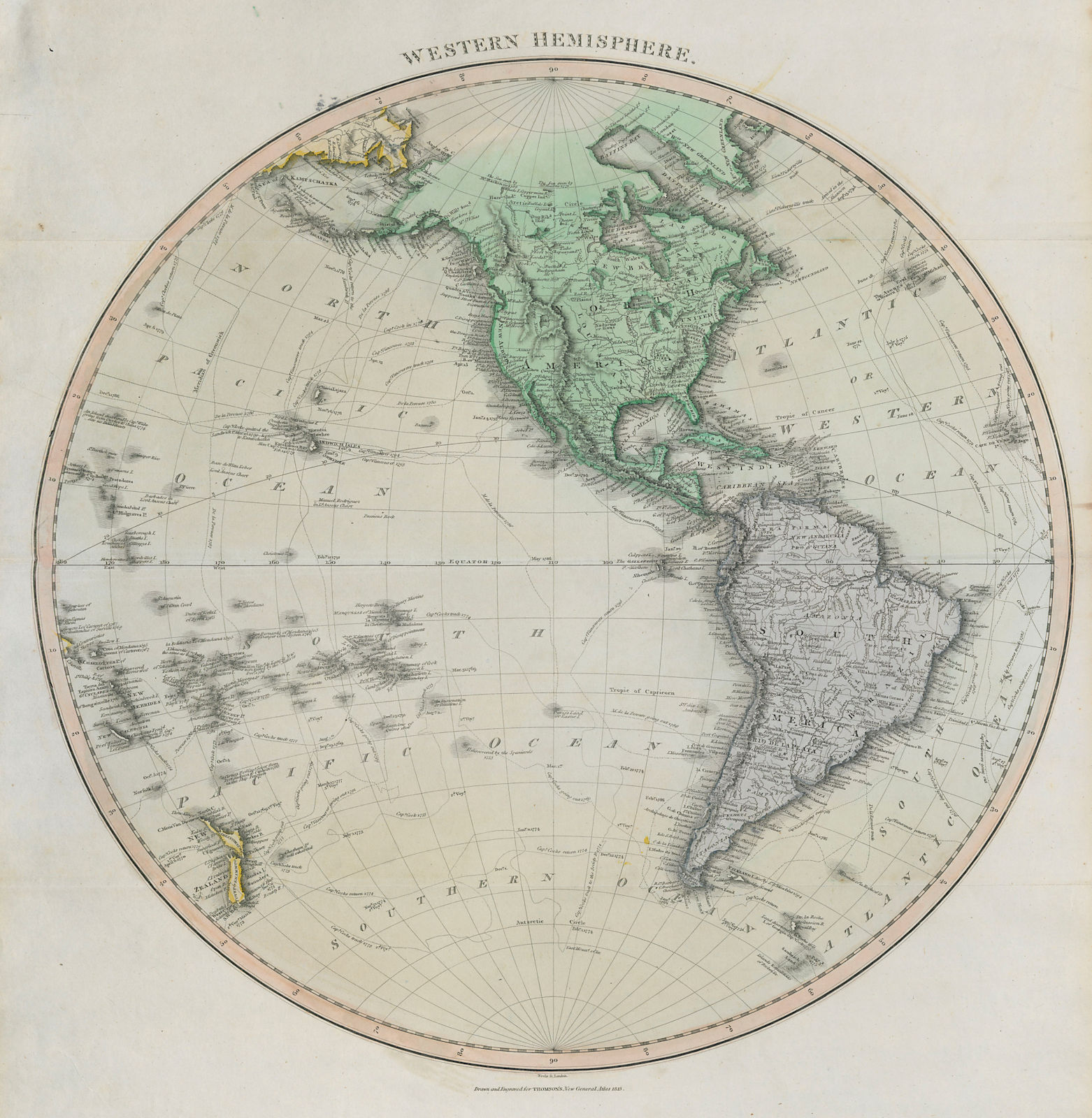 "Western hemisphere". North / South America. Polynesia. THOMSON 1817 old map