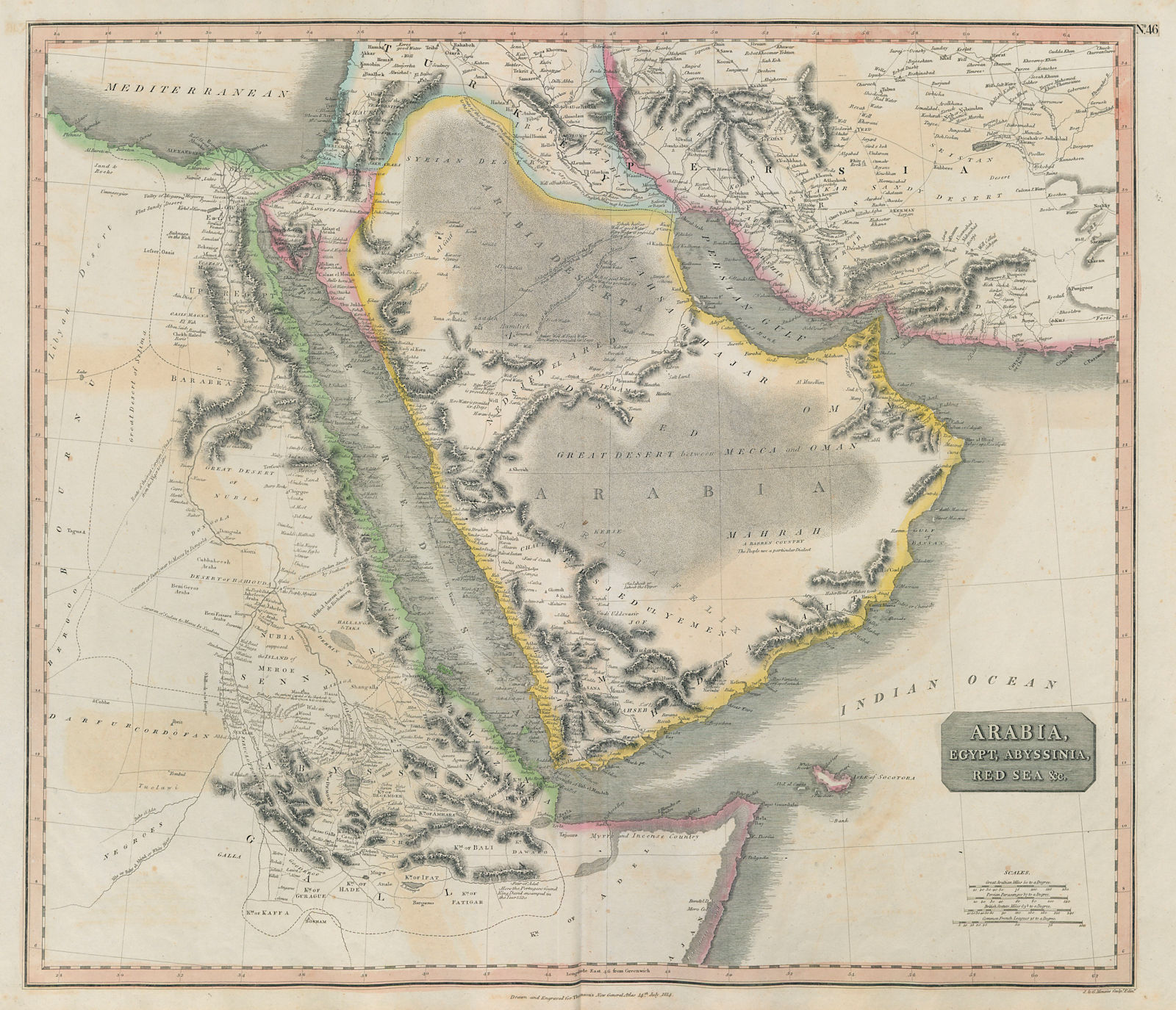 "Arabia, Egypt, Abyssinia, Red Sea" Hajj caravan routes. THOMSON 1817 old map
