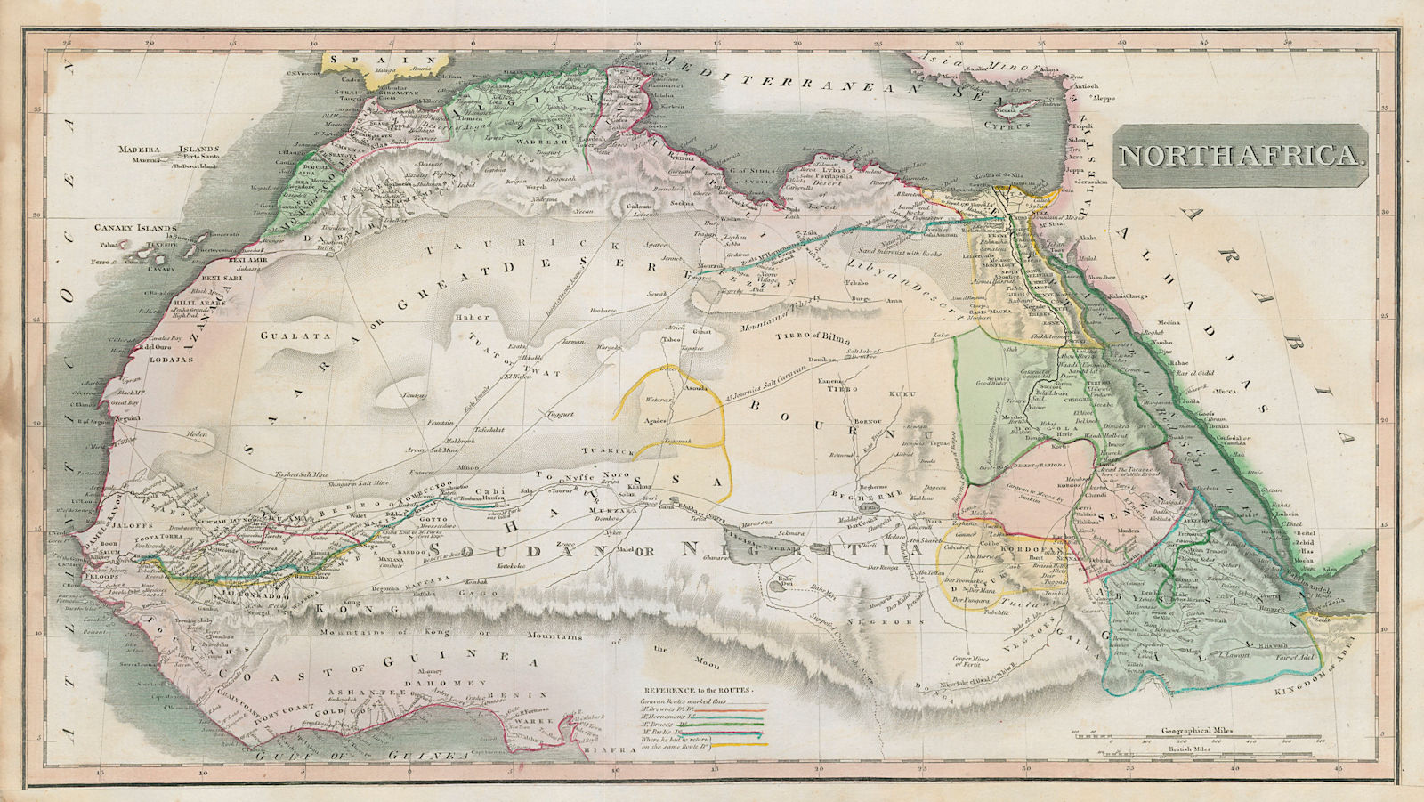 "North Africa". Salt mines. Saharan explorers'/caravan routes. THOMSON 1817 map