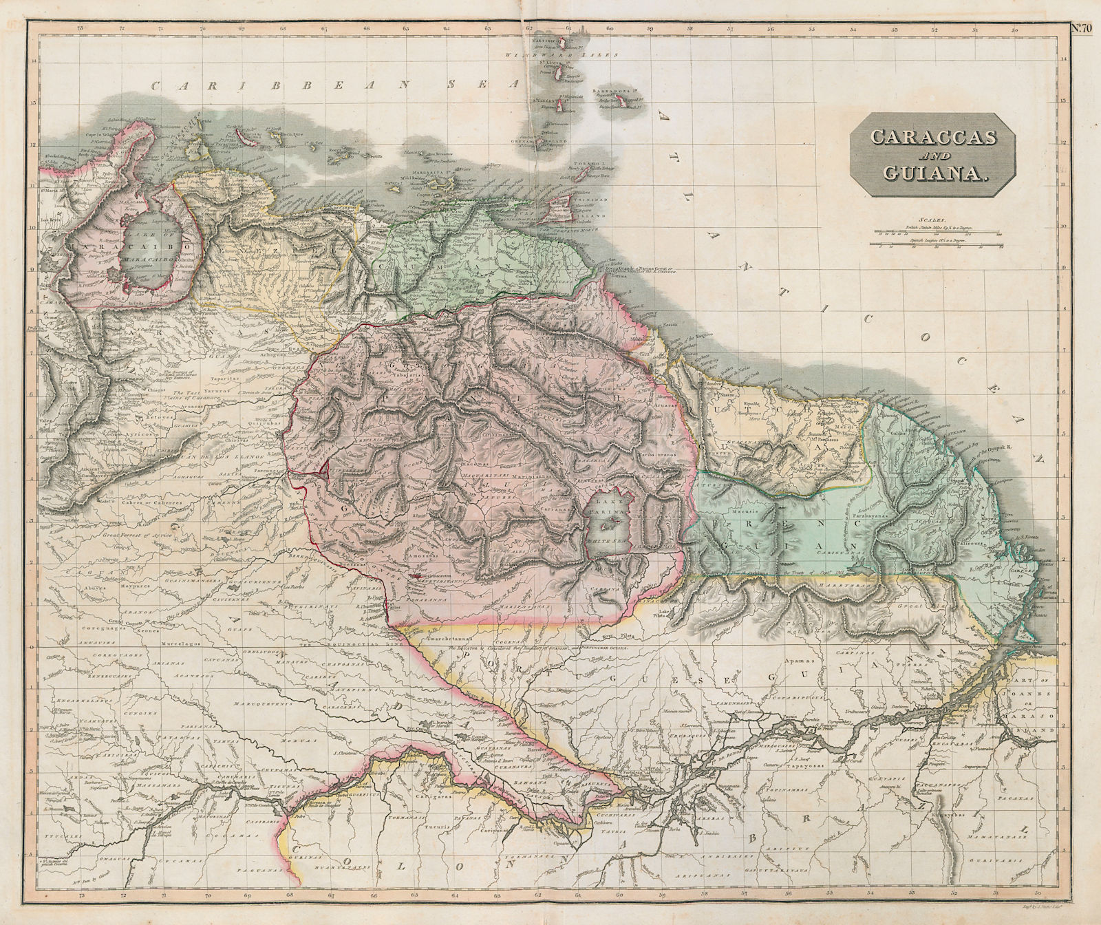"Caraccas and Guiana". Venezuela Guyanas & Amazonas. THOMSON 1817 old map