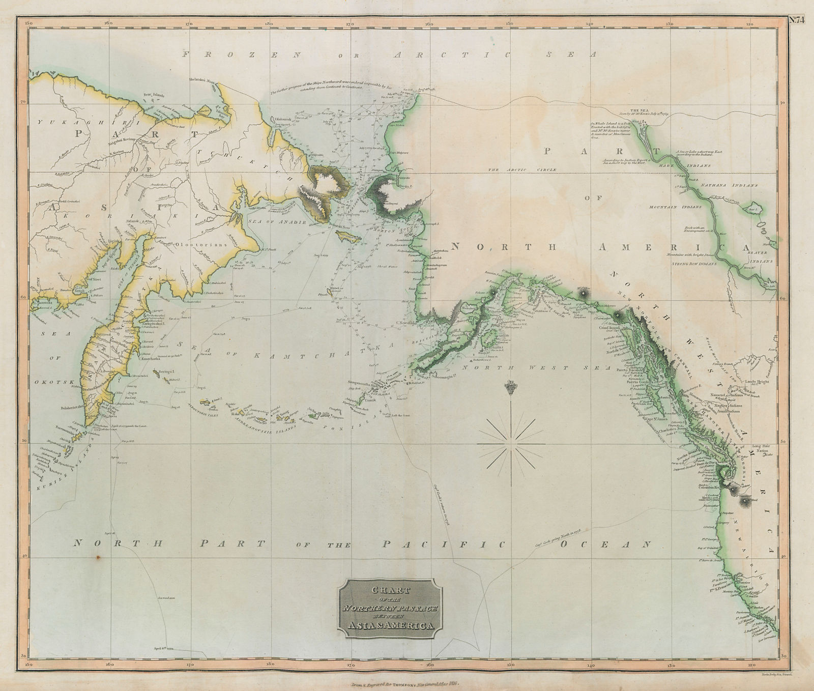 "Chart of the Northern Passage between Asia & America". THOMSON 1817 old map