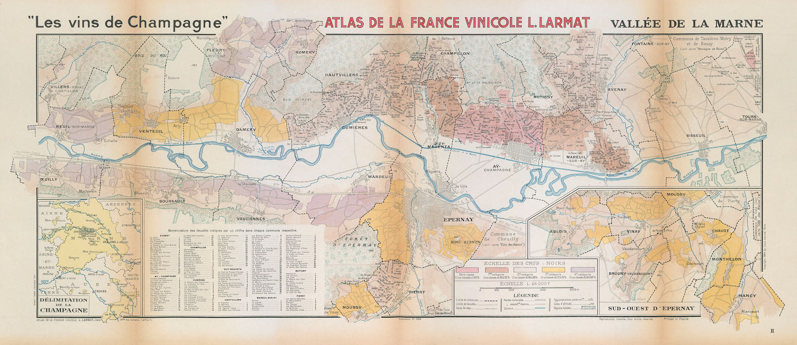 Associate Product CHAMPAGNE VINEYARD MAP Vallée de la Marne. Mareuil Ay Dizy-Magenta. LARMAT 1944