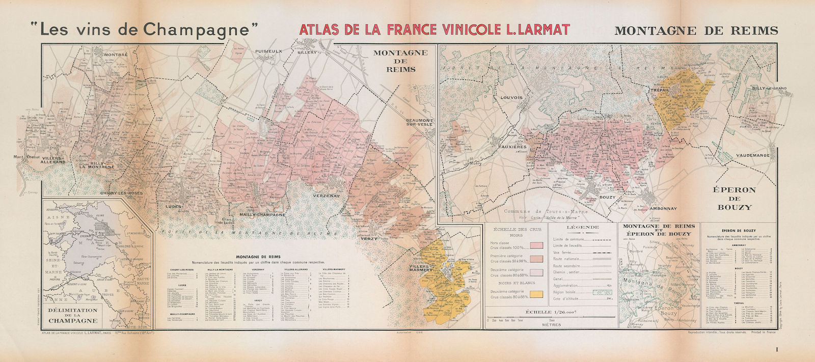 Associate Product CHAMPAGNE VINEYARD MAP Montagne de Reims. Mailly. Éperon de Bouzy. LARMAT 1944