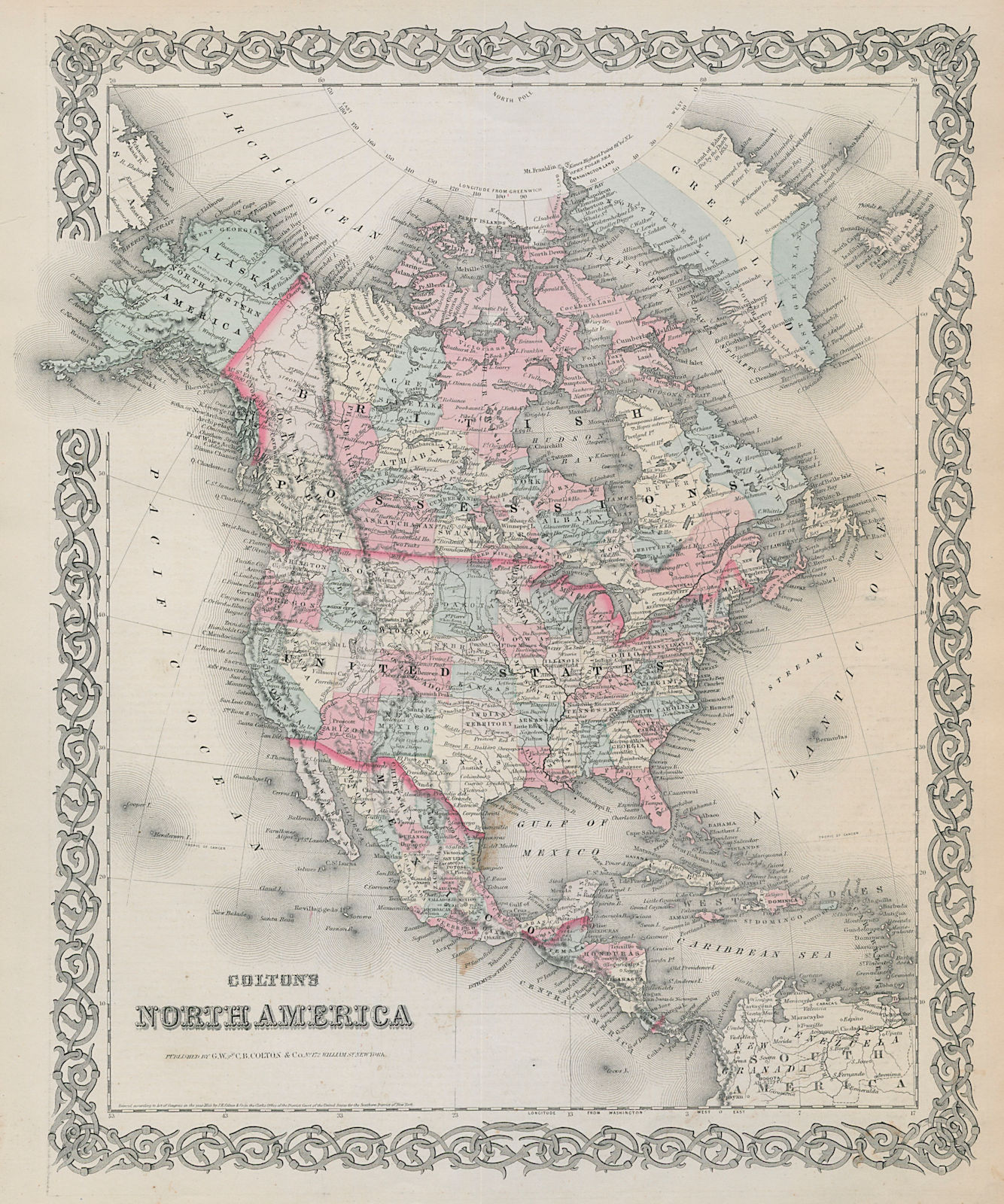 "Colton's North America". Alaska purchase. Pueblo de los Angelos 1869 old map