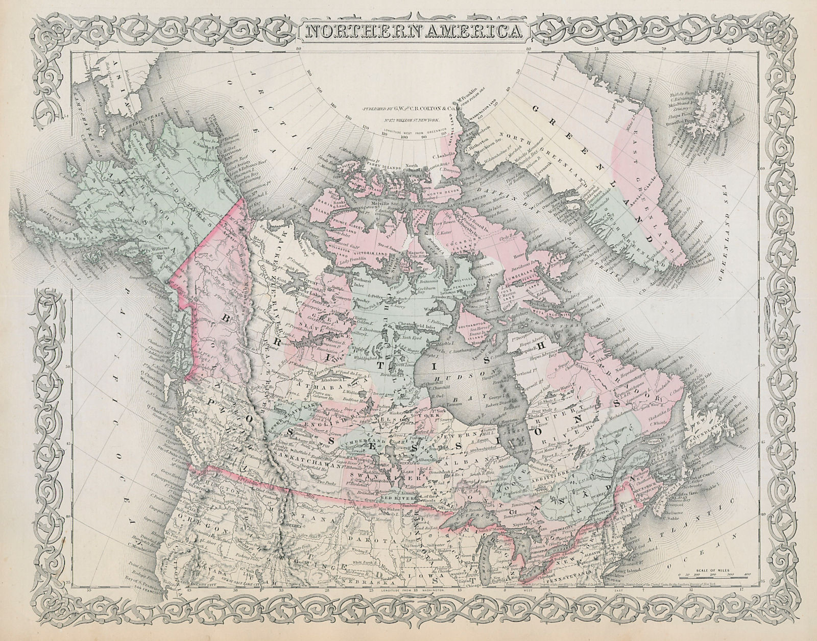 Associate Product "Northern America". Canada. River basins. Alaska purchase. COLTON 1869 old map