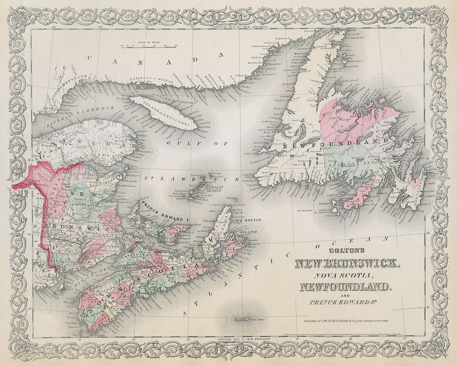 Associate Product Colton's New Brunswick, Nova Scotia, Newfoundland & Prince Edward Is. 1869 map