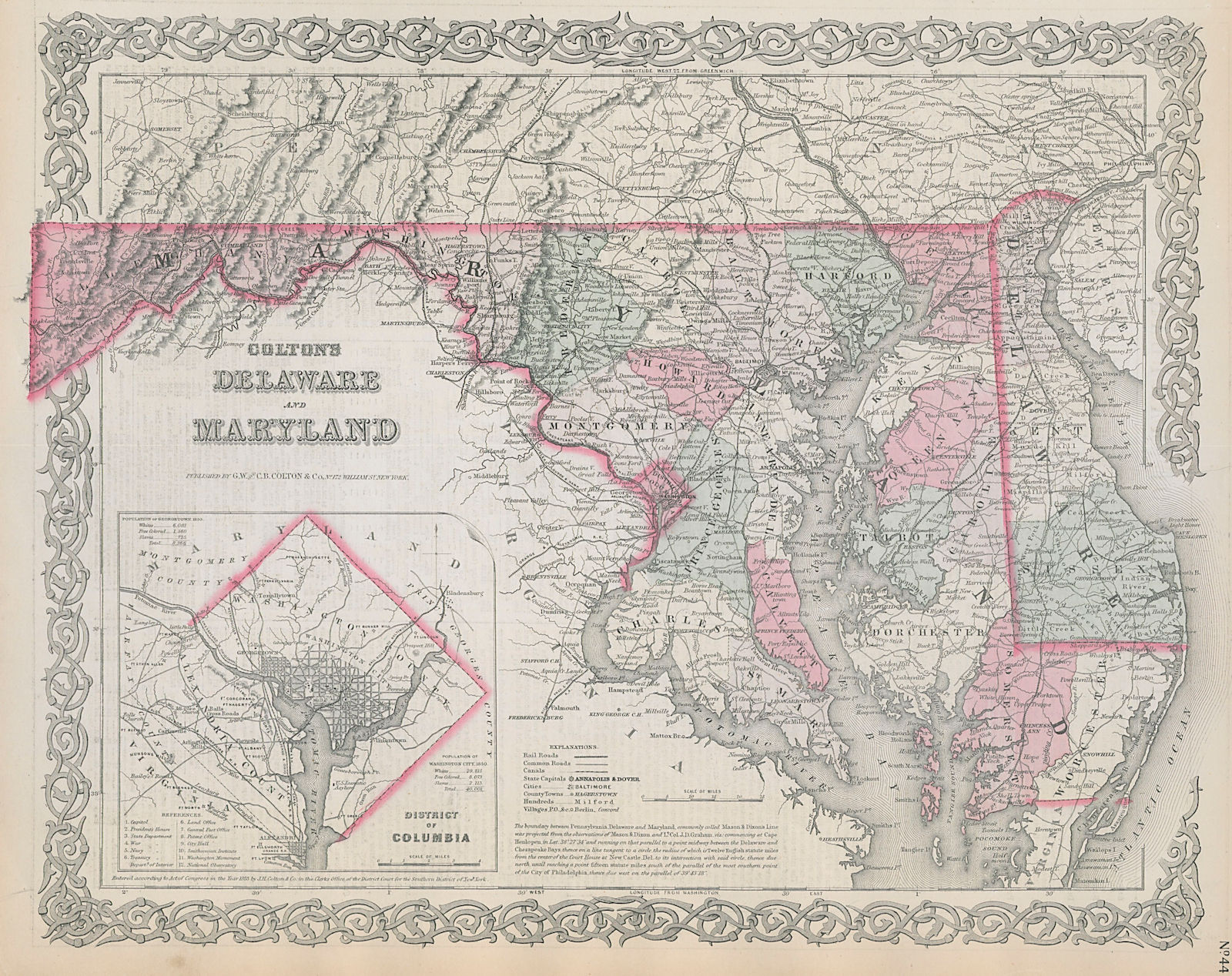 Associate Product Colton's Delaware and Maryland. District of Columbia. US state map 1869