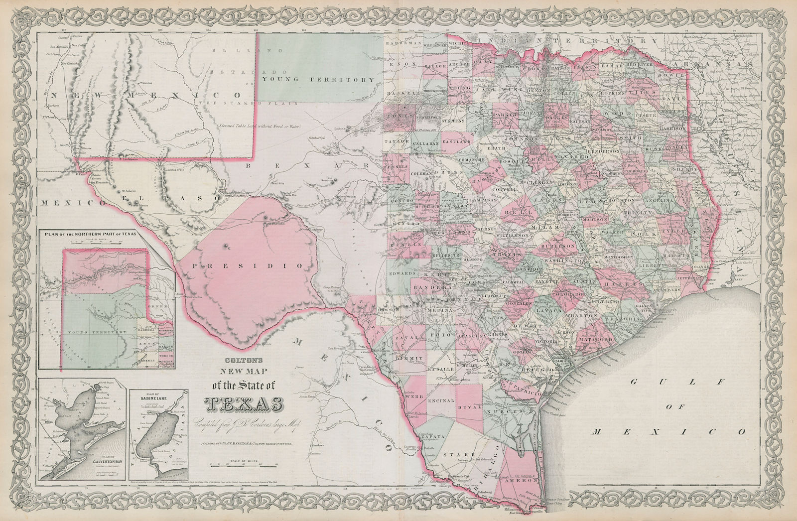 Colton's new map of the State of Texas. Decorative US antique map 1869 old