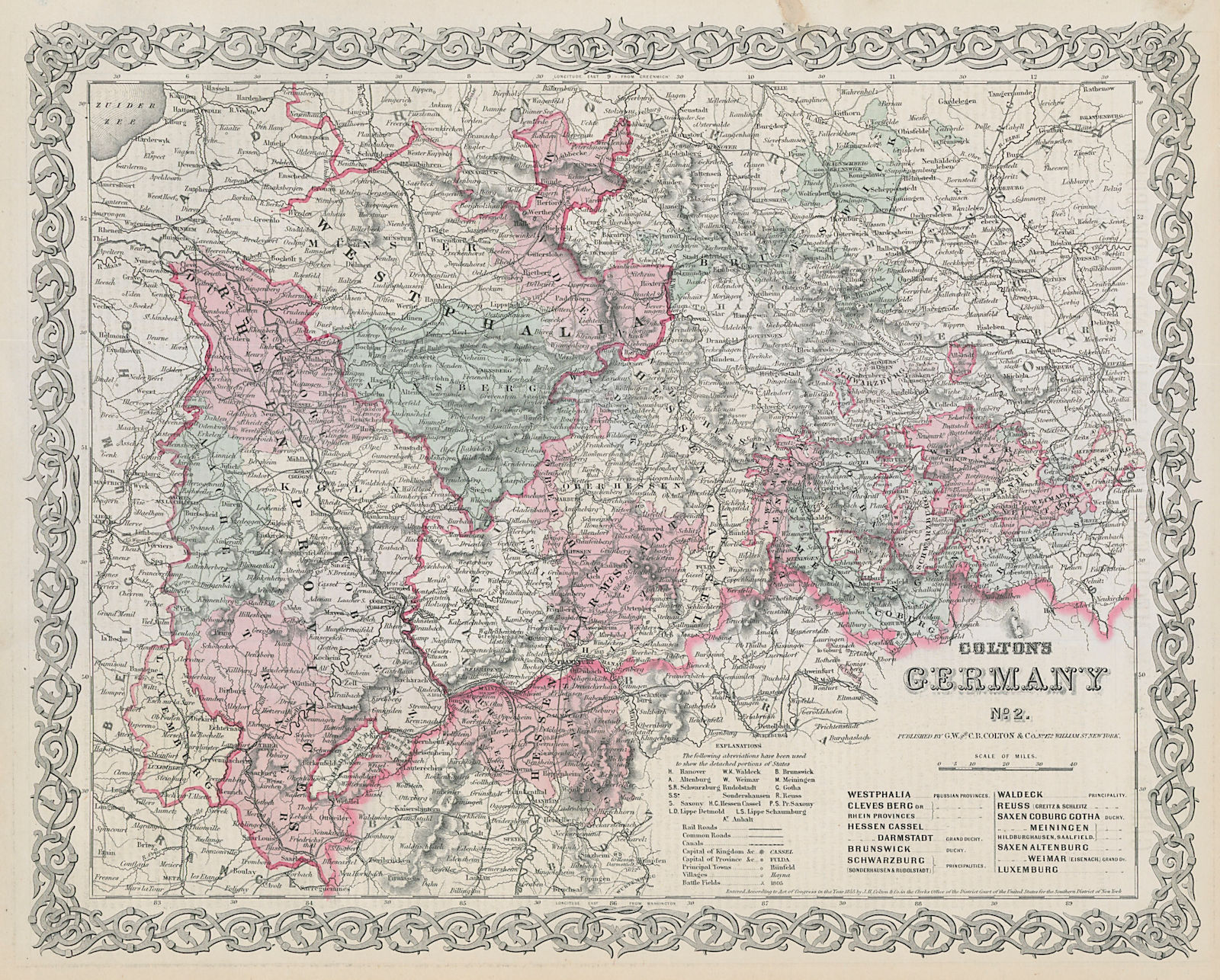 Associate Product Colton's Germany No. 2 Nordrhein-Westfalen Rheinland-Pfalz Thuringen 1869 map