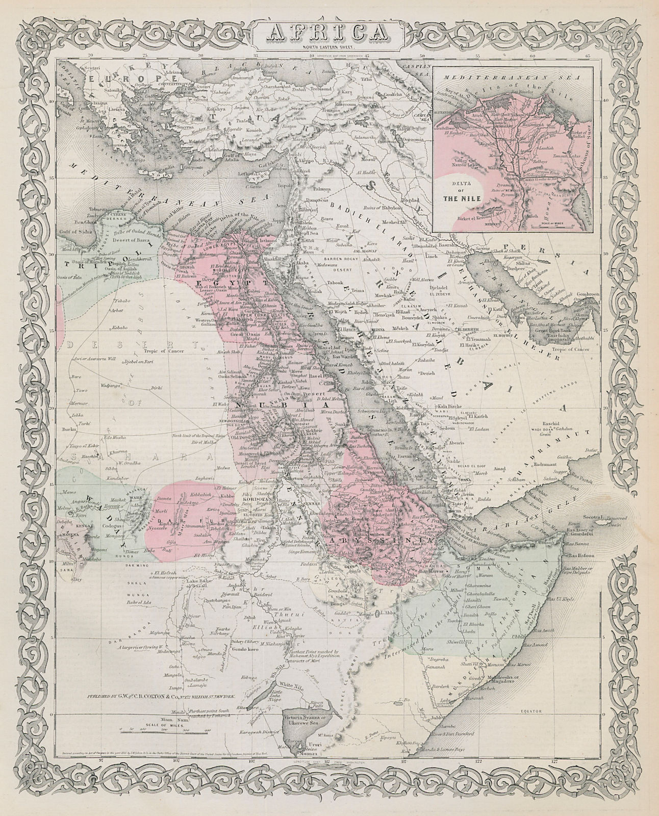 North East Africa. Egypt Abyssinia Arabia Abu Dhabi Sharja. COLTON 1869 map