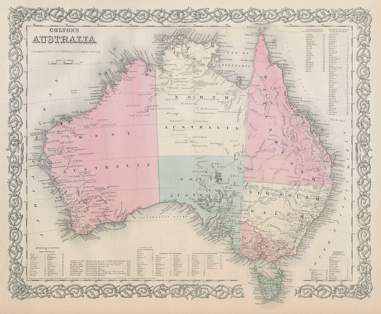 Associate Product Colton's Australia. Queensland with original borders. Antique map 1869 old