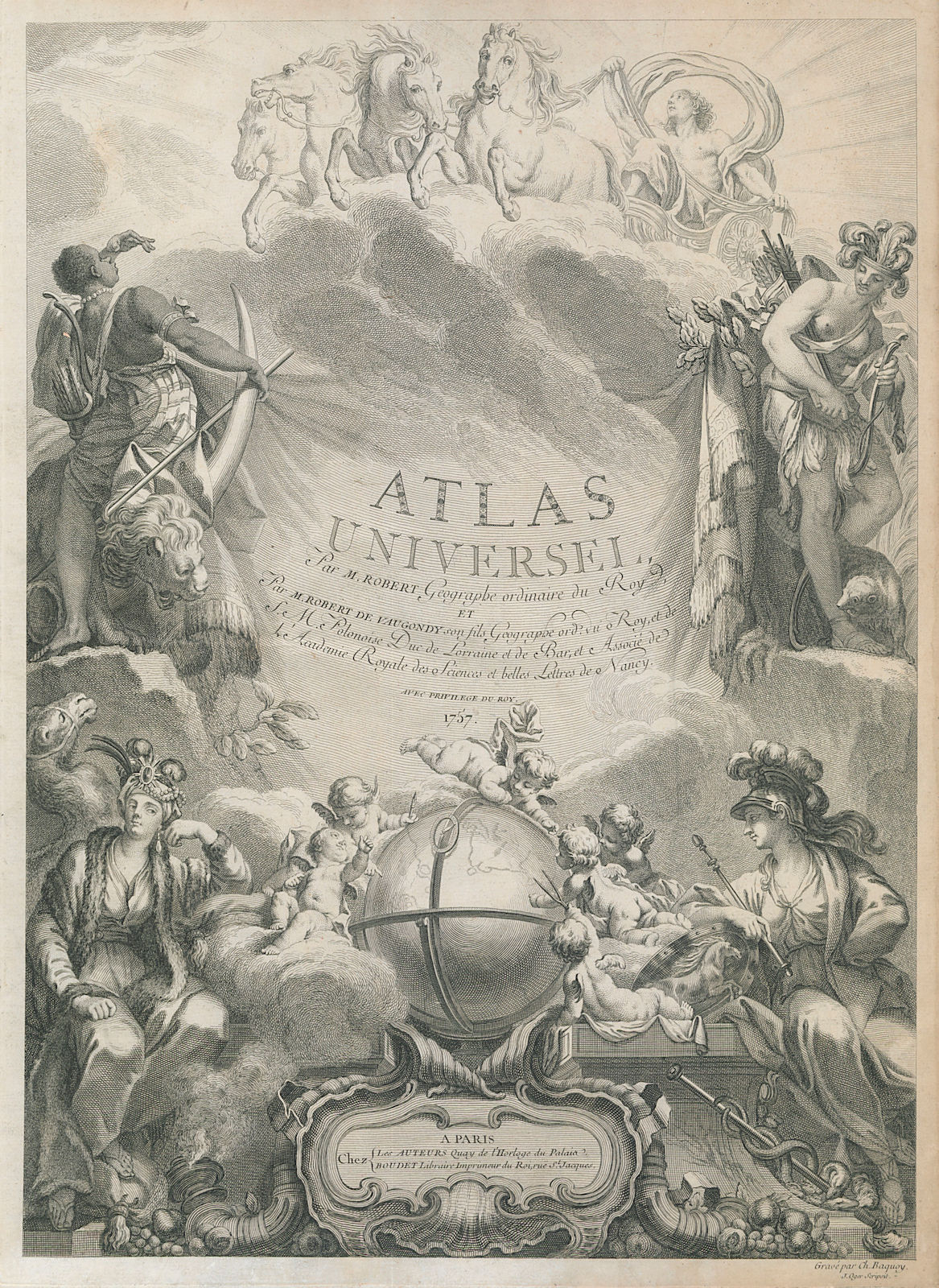 "Atlas Universel par M. Robert, Geographe ordinaire". Decorative title page 1757