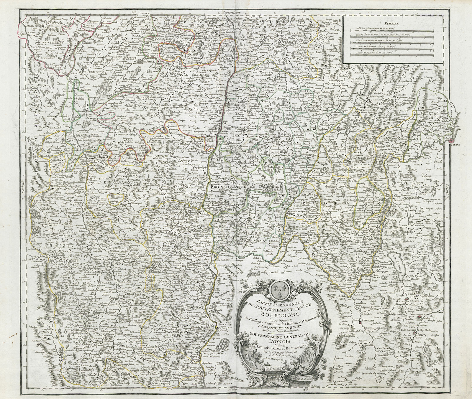 "Partie Meridionale du Gouv. Genl. de Bourgogne". Burgundy. VAUGONDY 1752 map