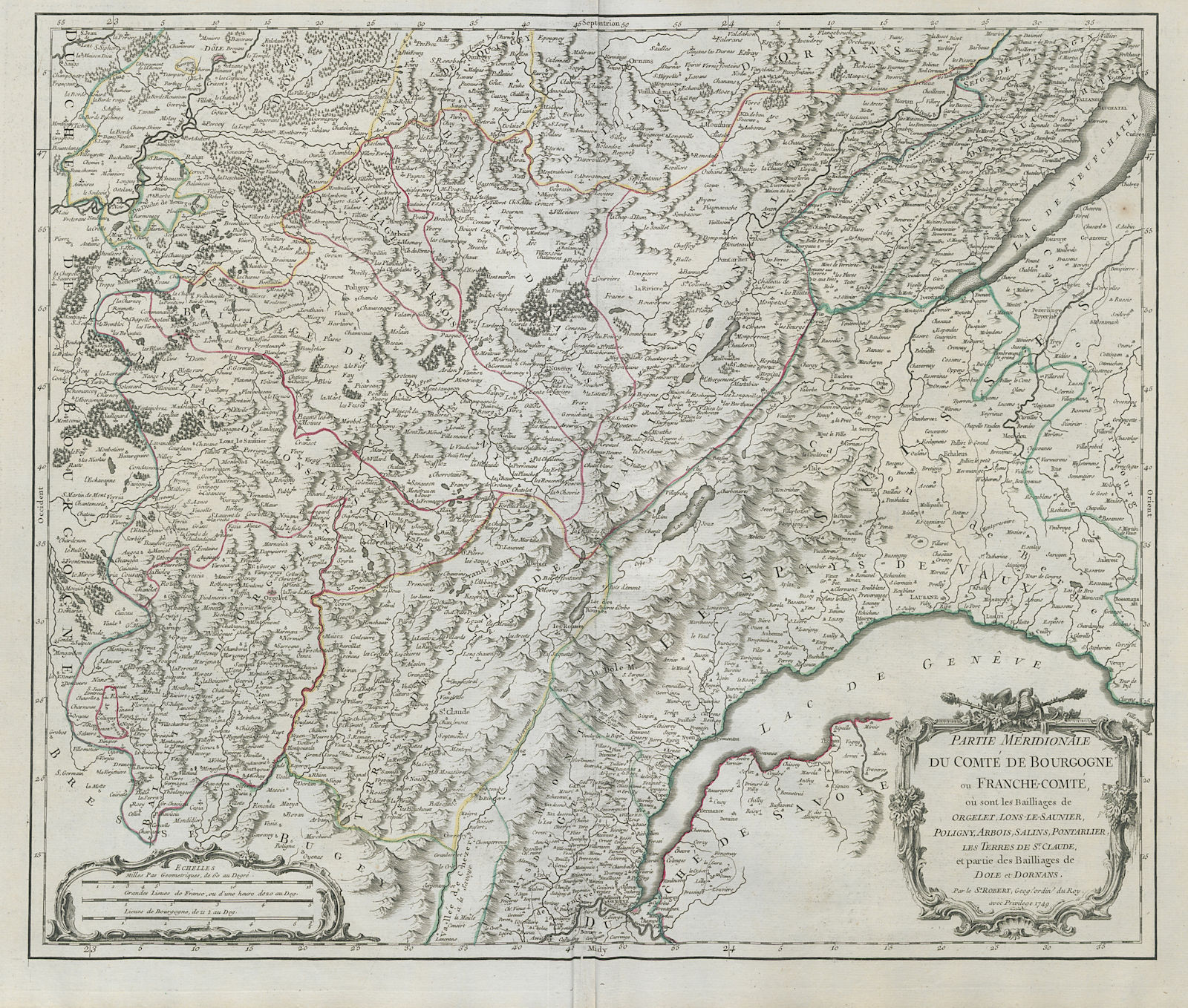 Associate Product "Partie Méridionale du Comté de Bourgogne ou Franche-Comté". VAUGONDY 1749 map
