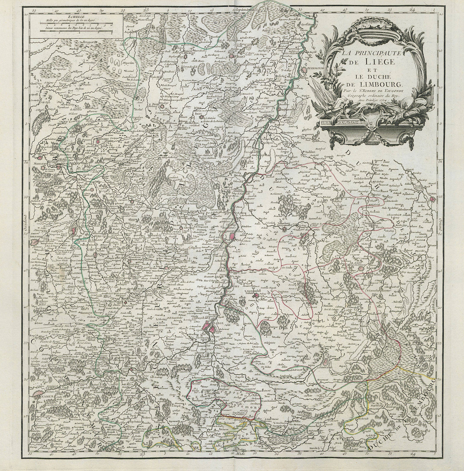 Associate Product "La Principauté de Liege et le Duché de Limbourg". Belgium NL. VAUGONDY 1754 map