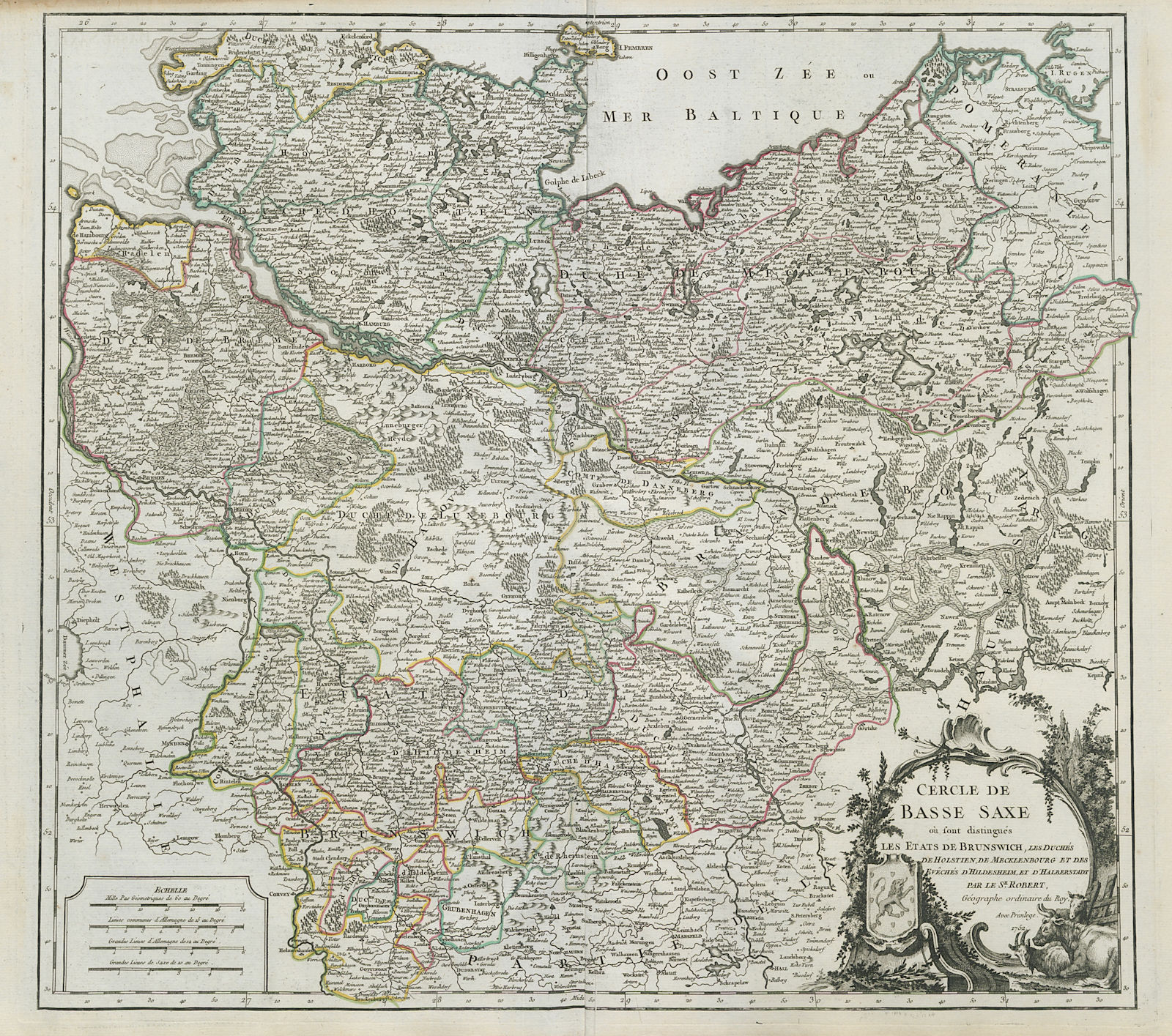 "Cercle de Basse Saxe" Lower Saxony Mecklenburg Germany North. VAUGONDY 1752 map