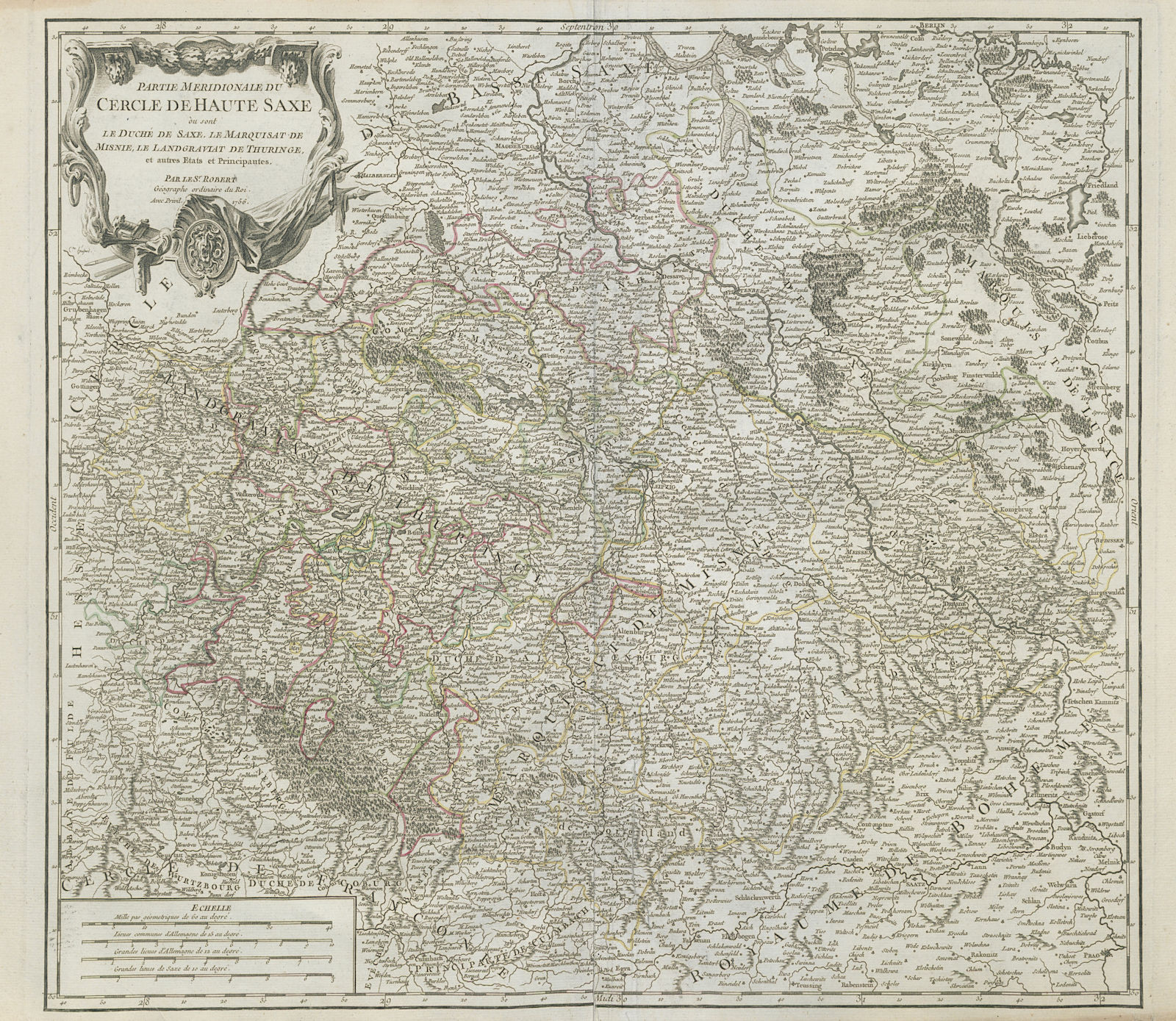 "Partie Meridionale du Cercle Haute Saxe" East Germany Saxony. VAUGONDY 1756 map