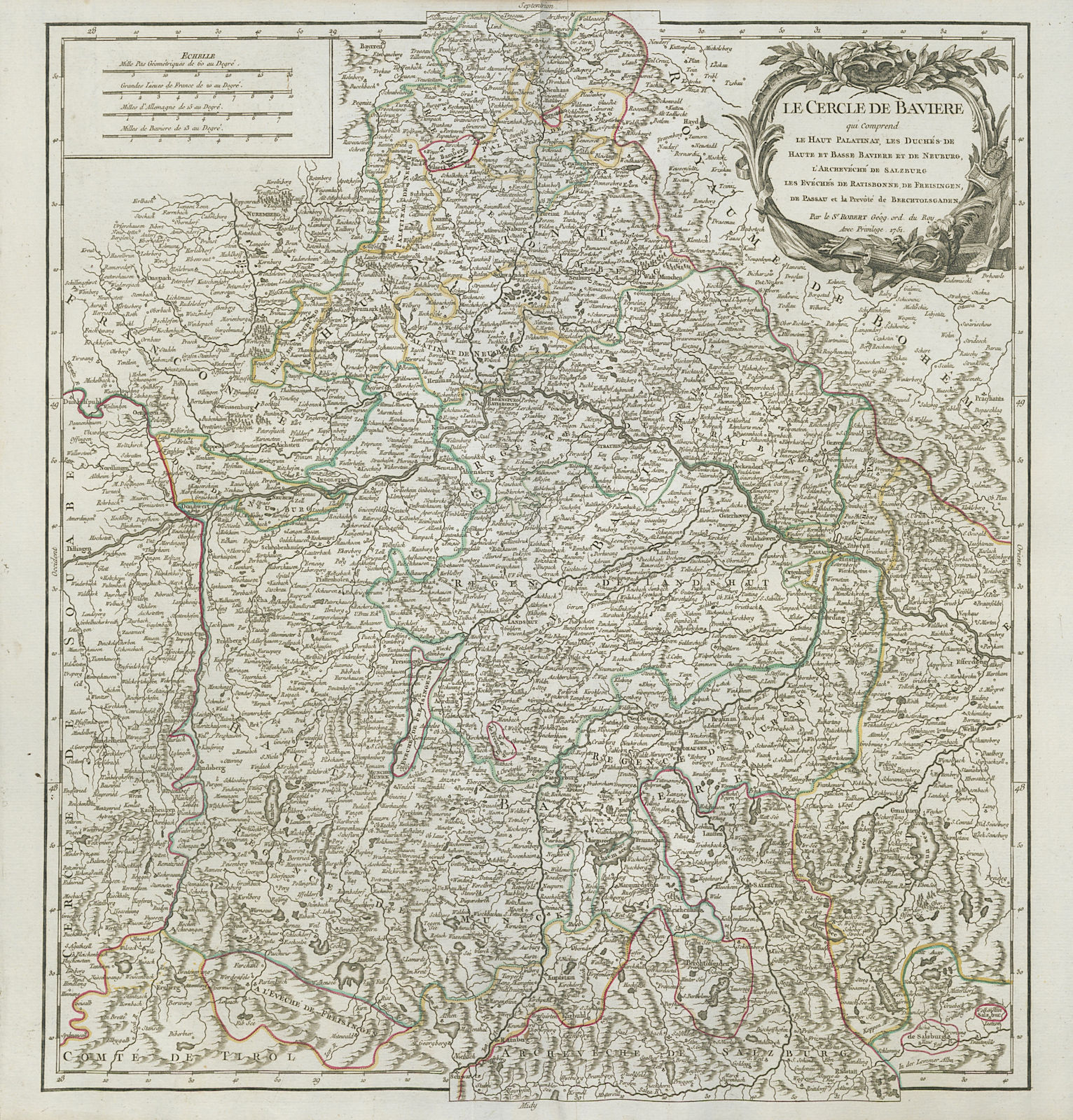 "Le Cercle de Baviere". Bavaria Bayern Southern Germany. VAUGONDY 1751 old map