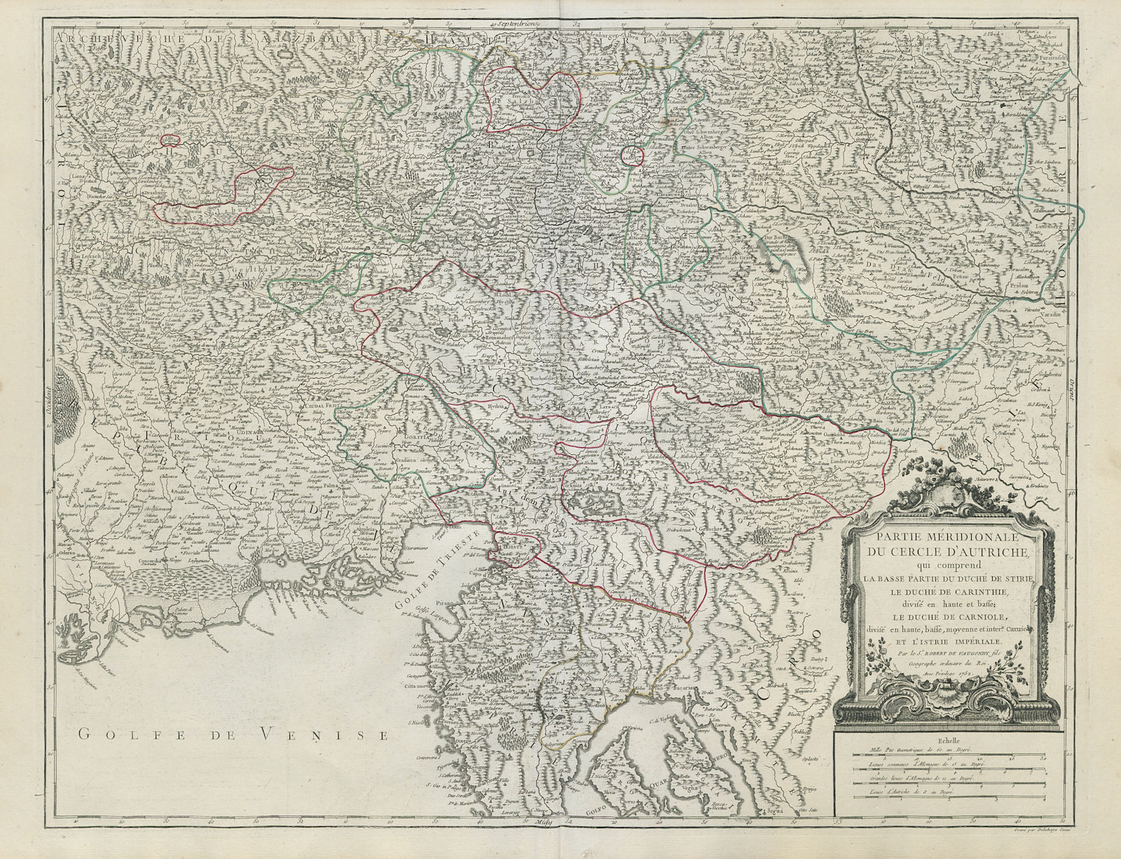 "Partie Méridionale du Cercle d'Autriche". Southern Austria. VAUGONDY 1752 map