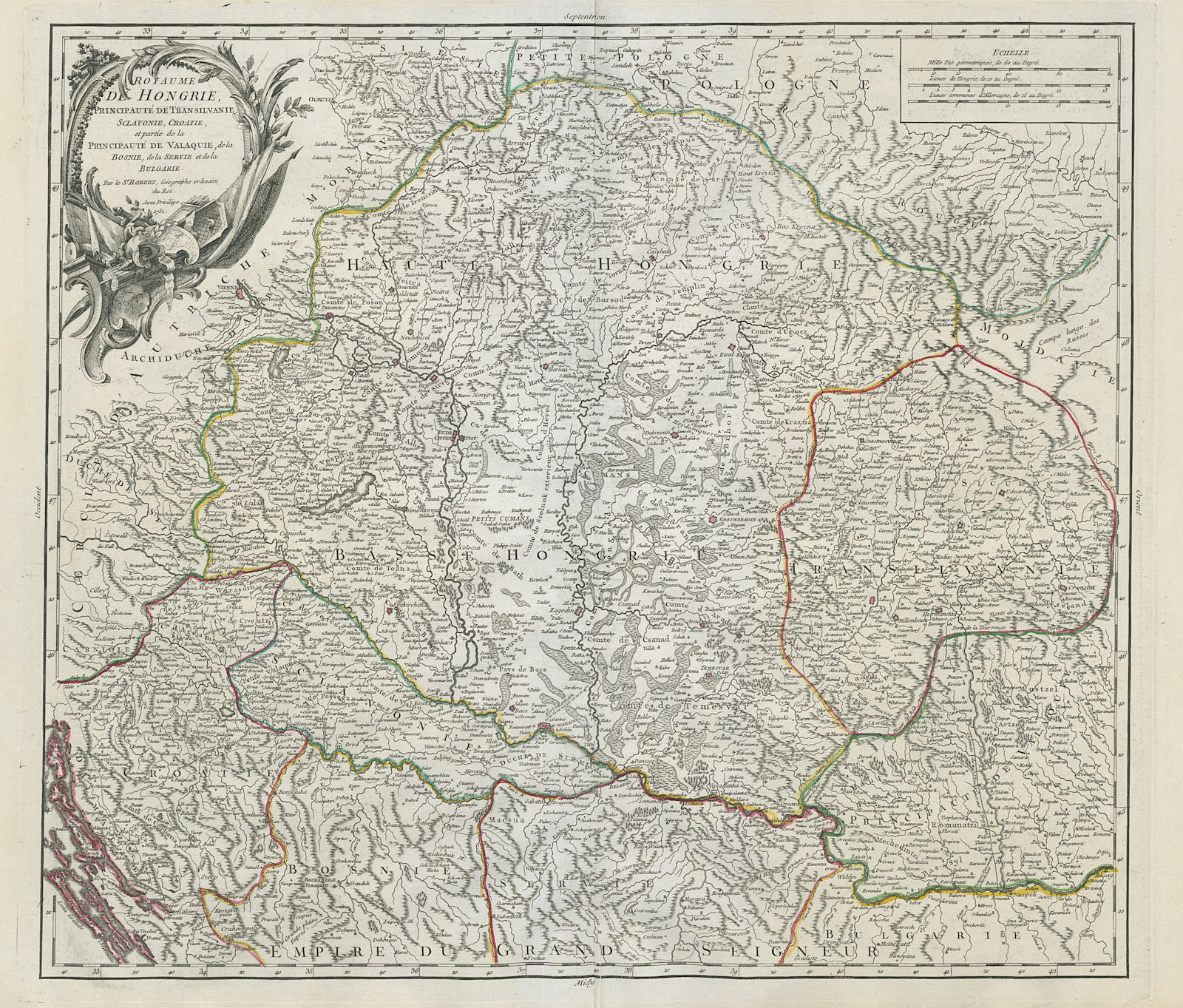 "Royaume de Hongrie, Principauté de Transilvanie…" Hungary. VAUGONDY 1751 map
