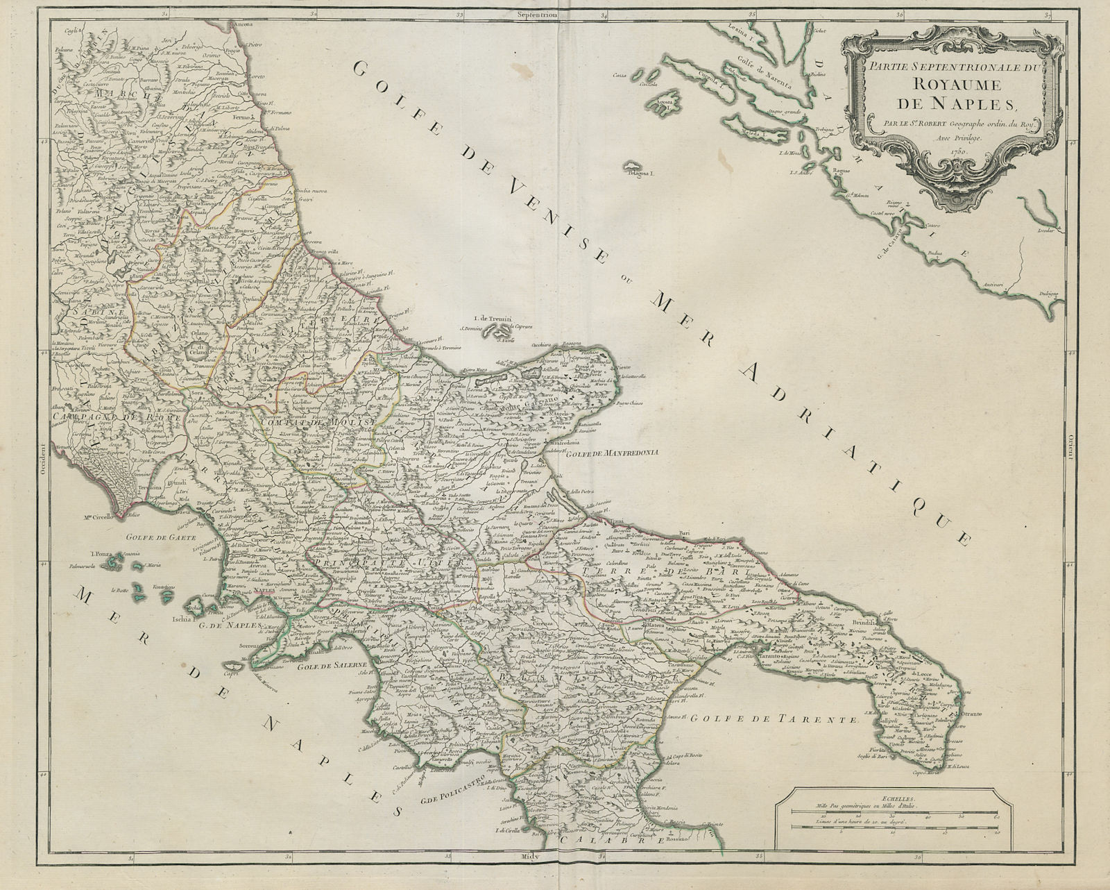 "Partie Septentrionale du Royaume Naples". Southern Italy. VAUGONDY 1750 map