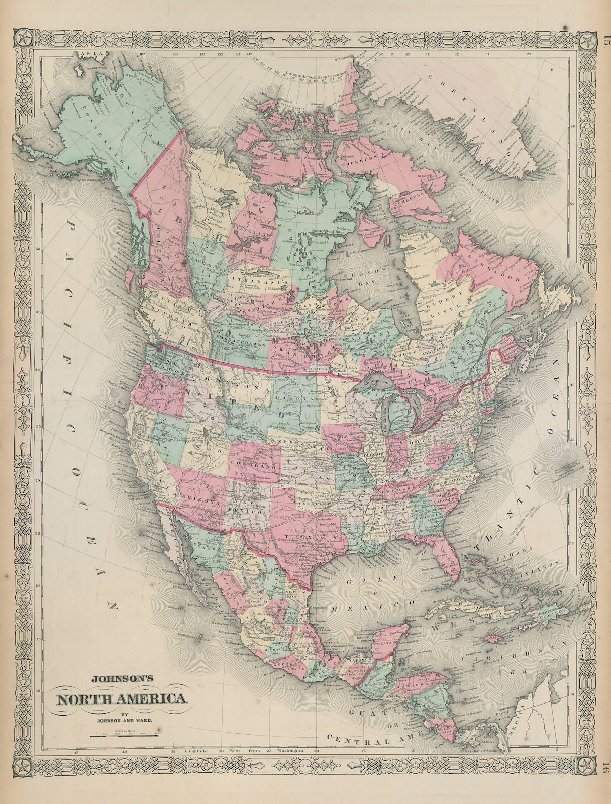 Johnson's North America. Russian Alaska Wyoming within Dakota Territory 1865 map
